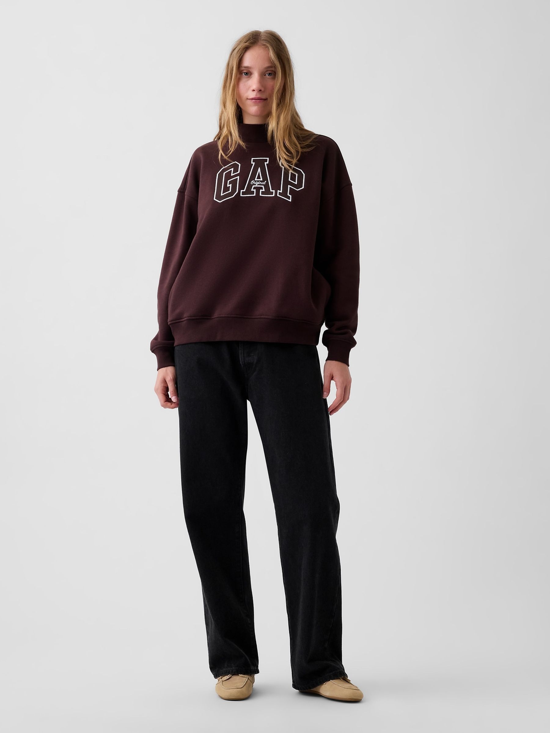 Brown VintageSoft Oversized Mock Neck Logo Sweatshirt - Image 4 of 5