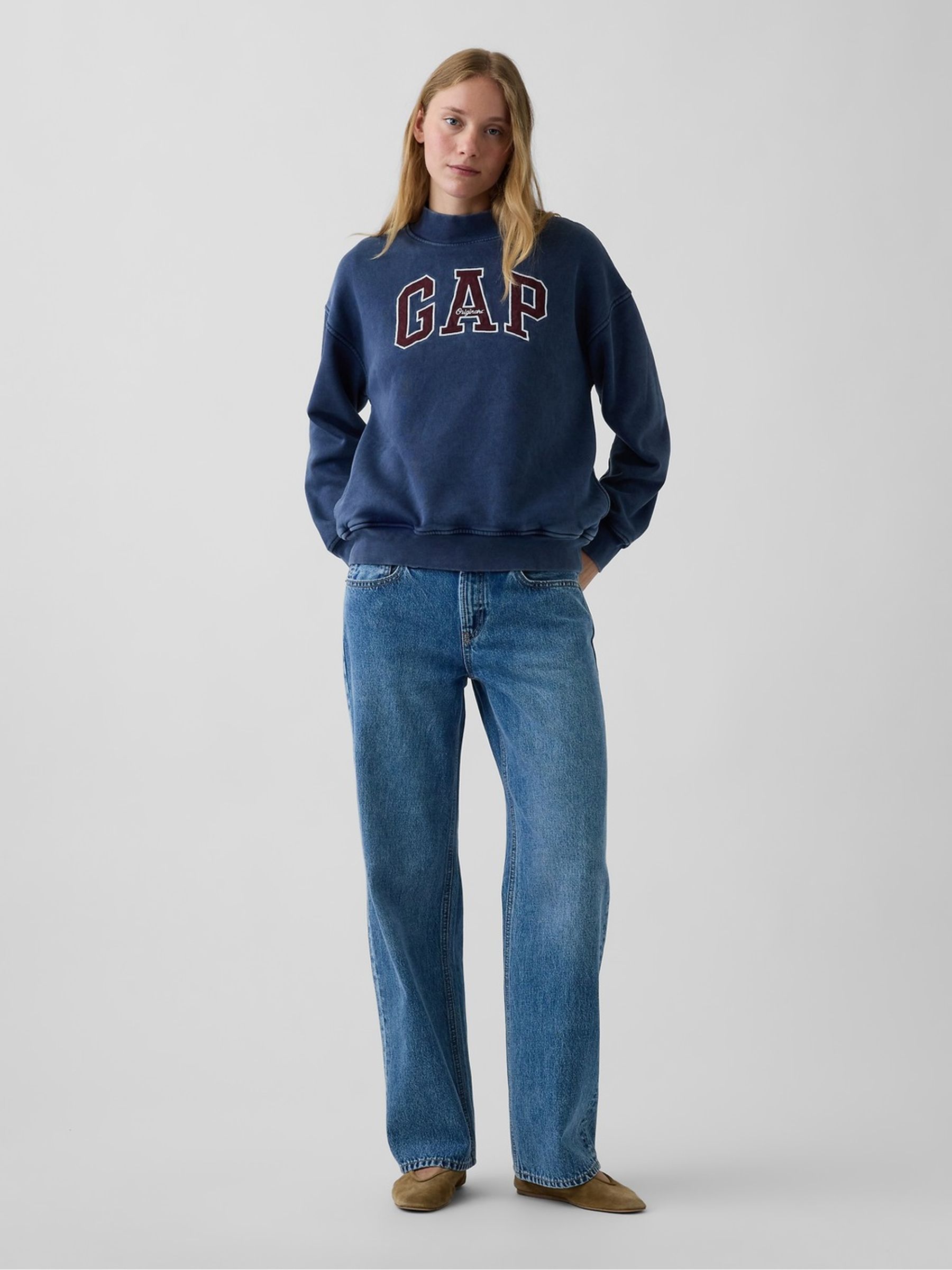 Washed Blue VintageSoft Oversized Mock Neck Logo Sweatshirt - Image 2 of 5