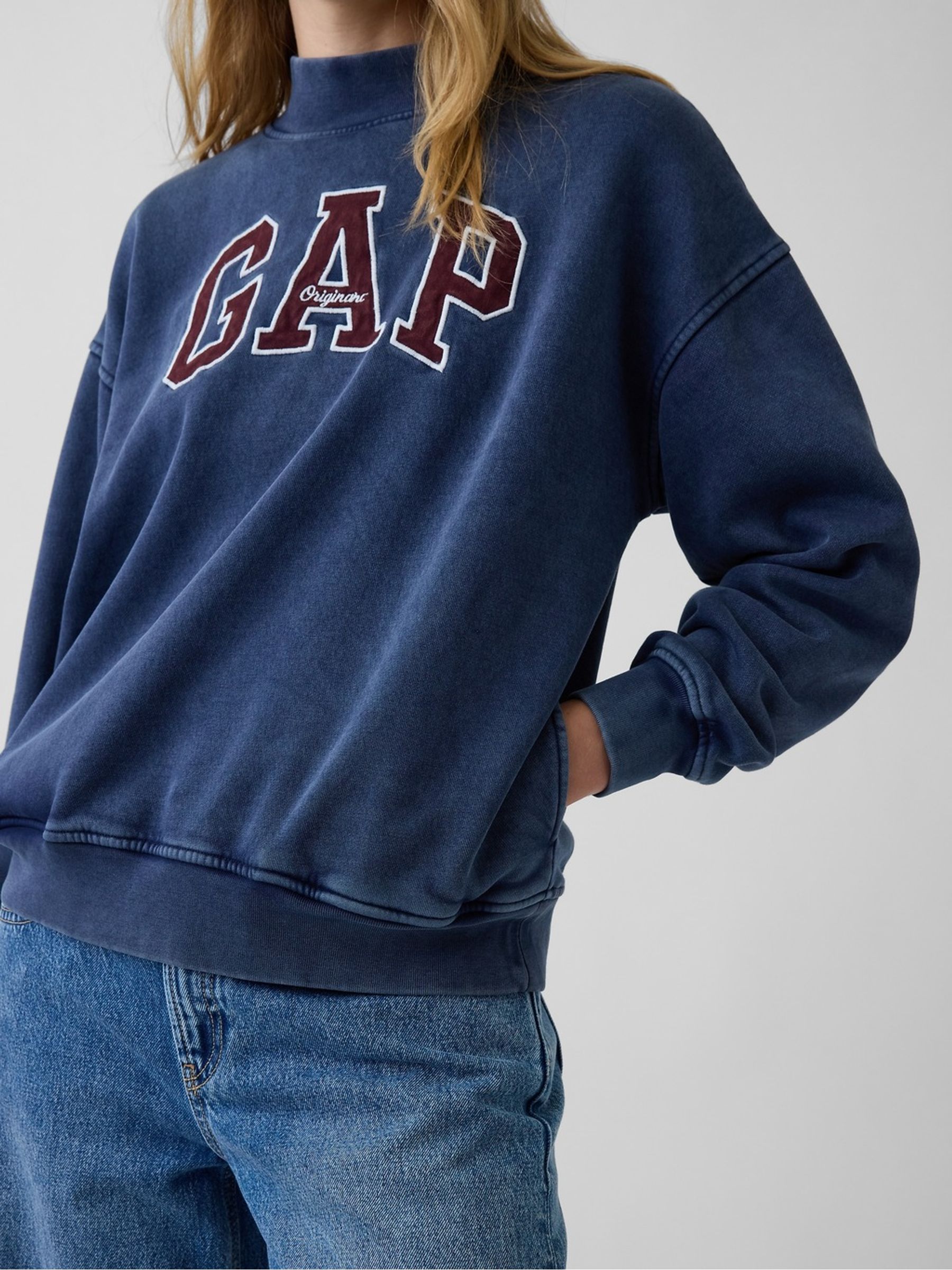 Washed Blue VintageSoft Oversized Mock Neck Logo Sweatshirt - Image 4 of 5