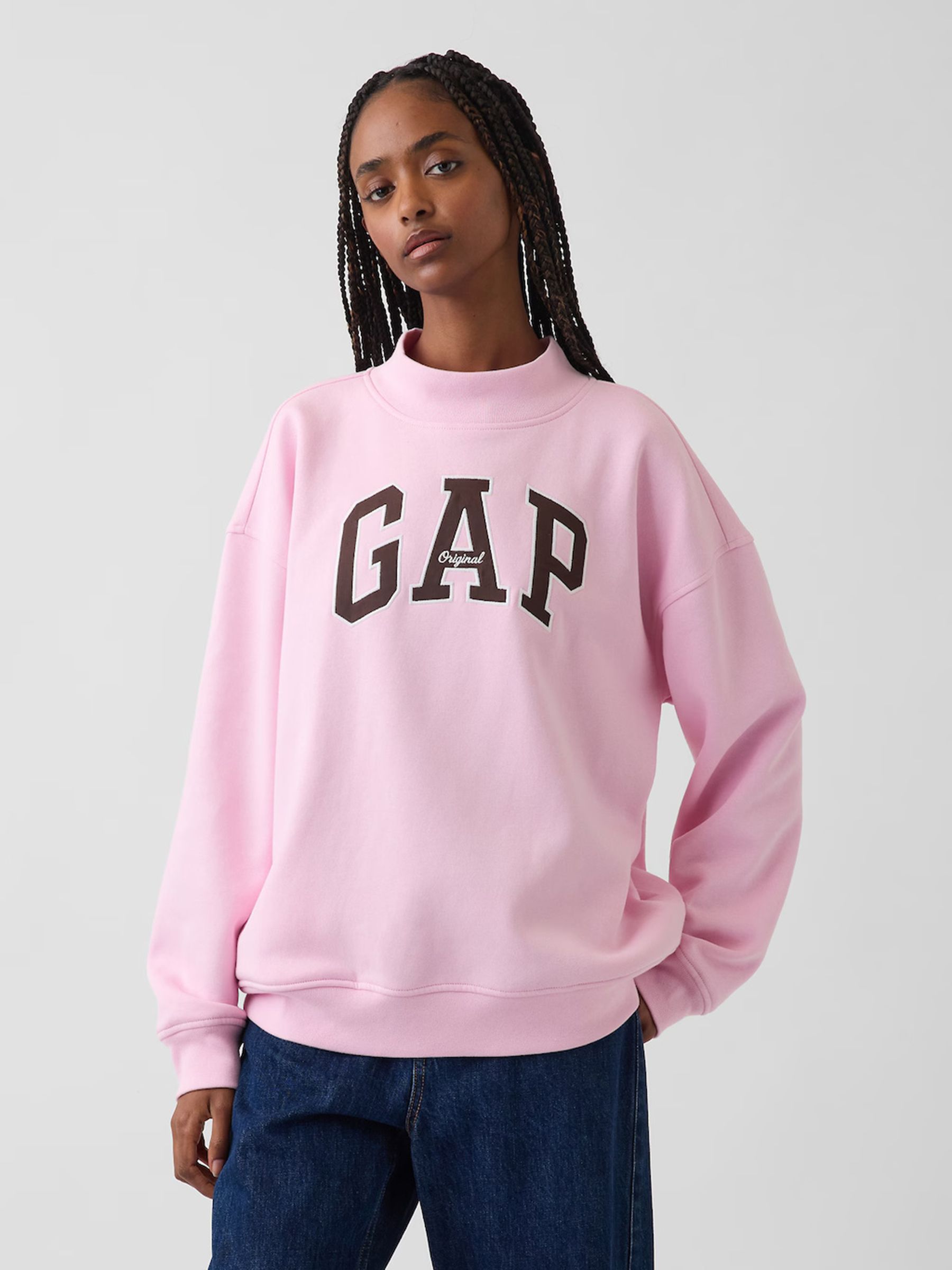 Pink VintageSoft Oversized Mock Neck Logo Sweatshirt - Image 1 of 5