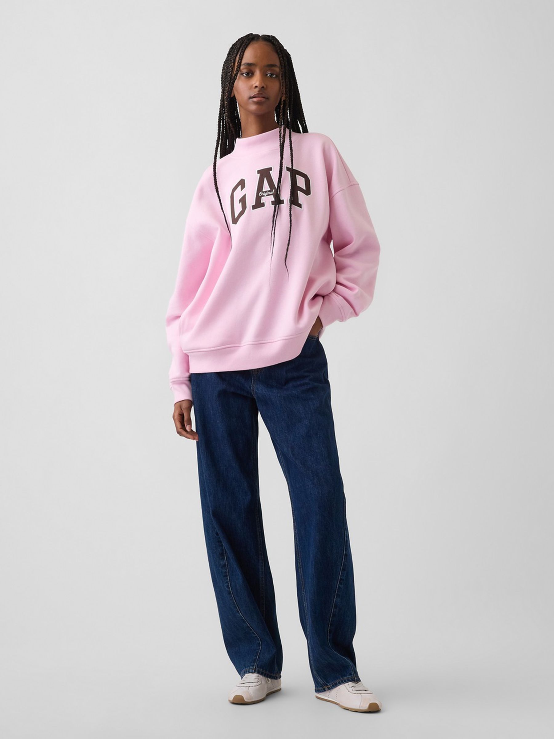 Pink VintageSoft Oversized Mock Neck Logo Sweatshirt - Image 3 of 5