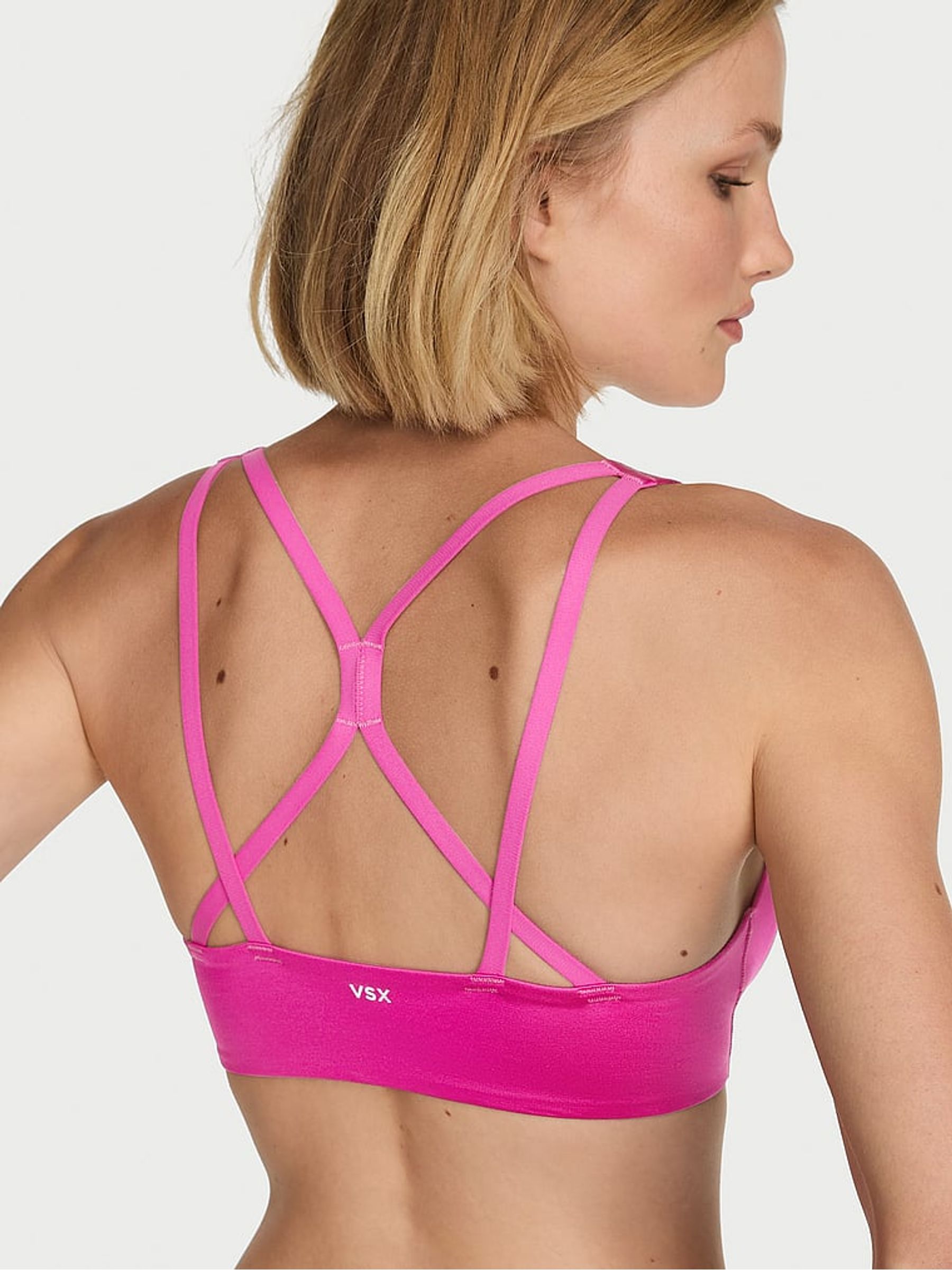 Pink Fire GlossyTech™ Plunge Front Close Low Impact Sports Bra - Image 2 of 2
