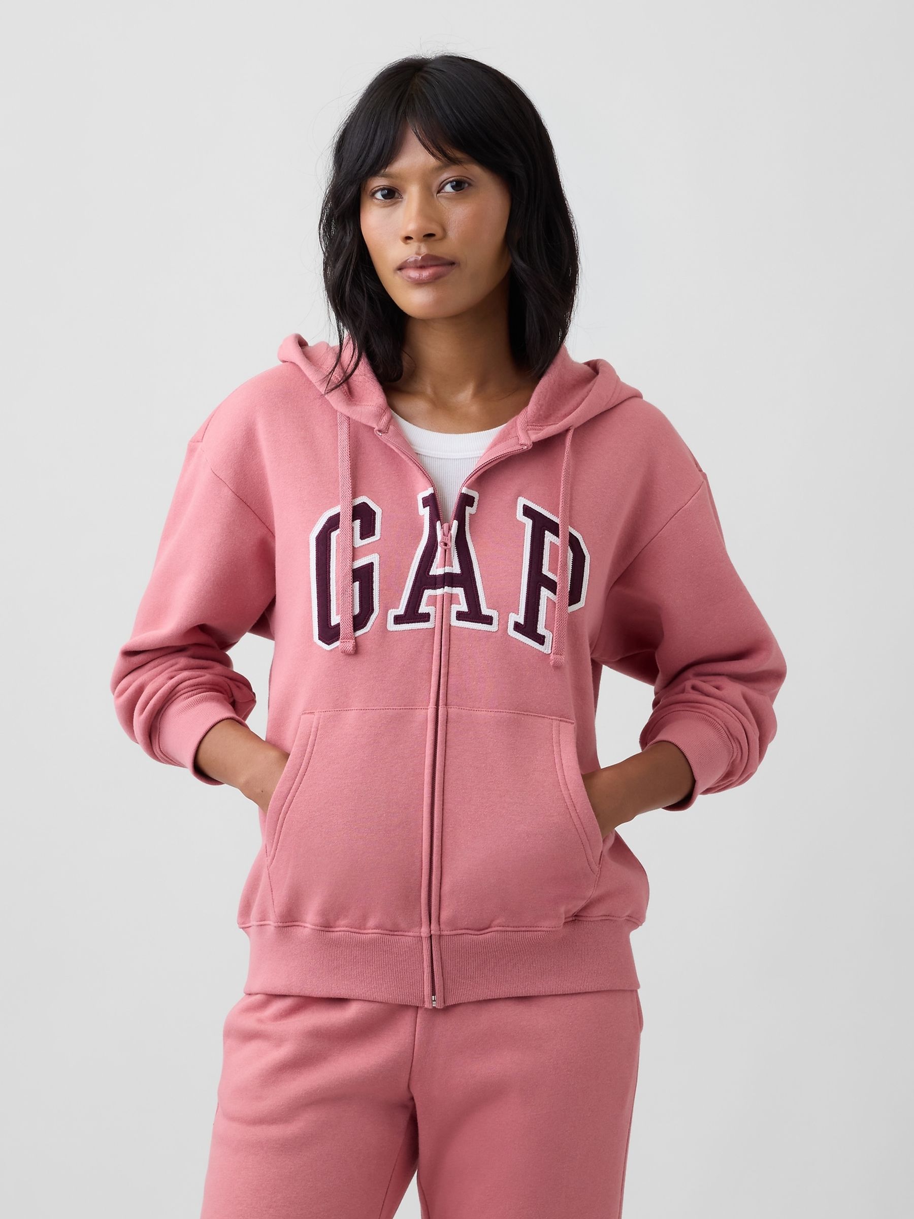 Pink/Burgundy Relaxed Logo Zip-Up Hoodie - Image 1 of 5
