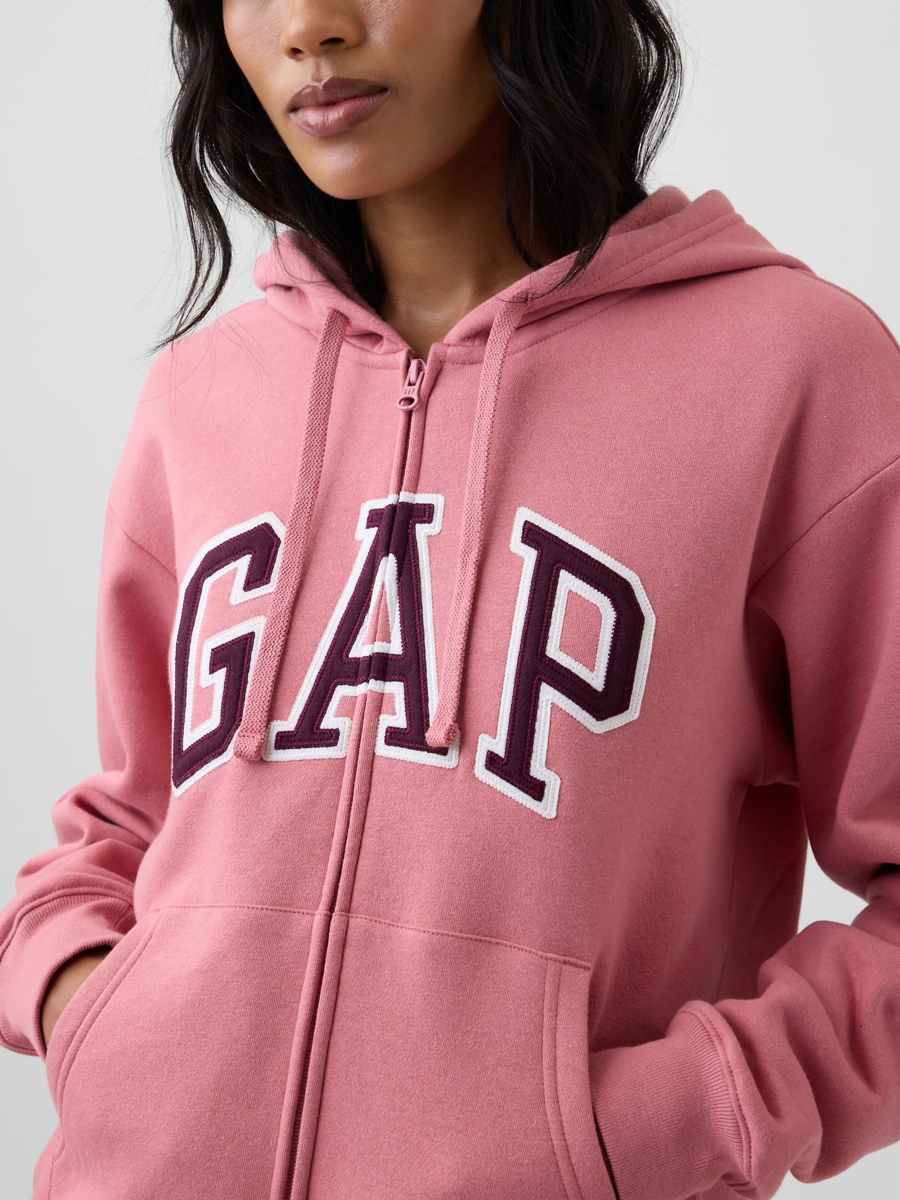 Pink/Burgundy Relaxed Logo Zip-Up Hoodie - Image 4 of 5