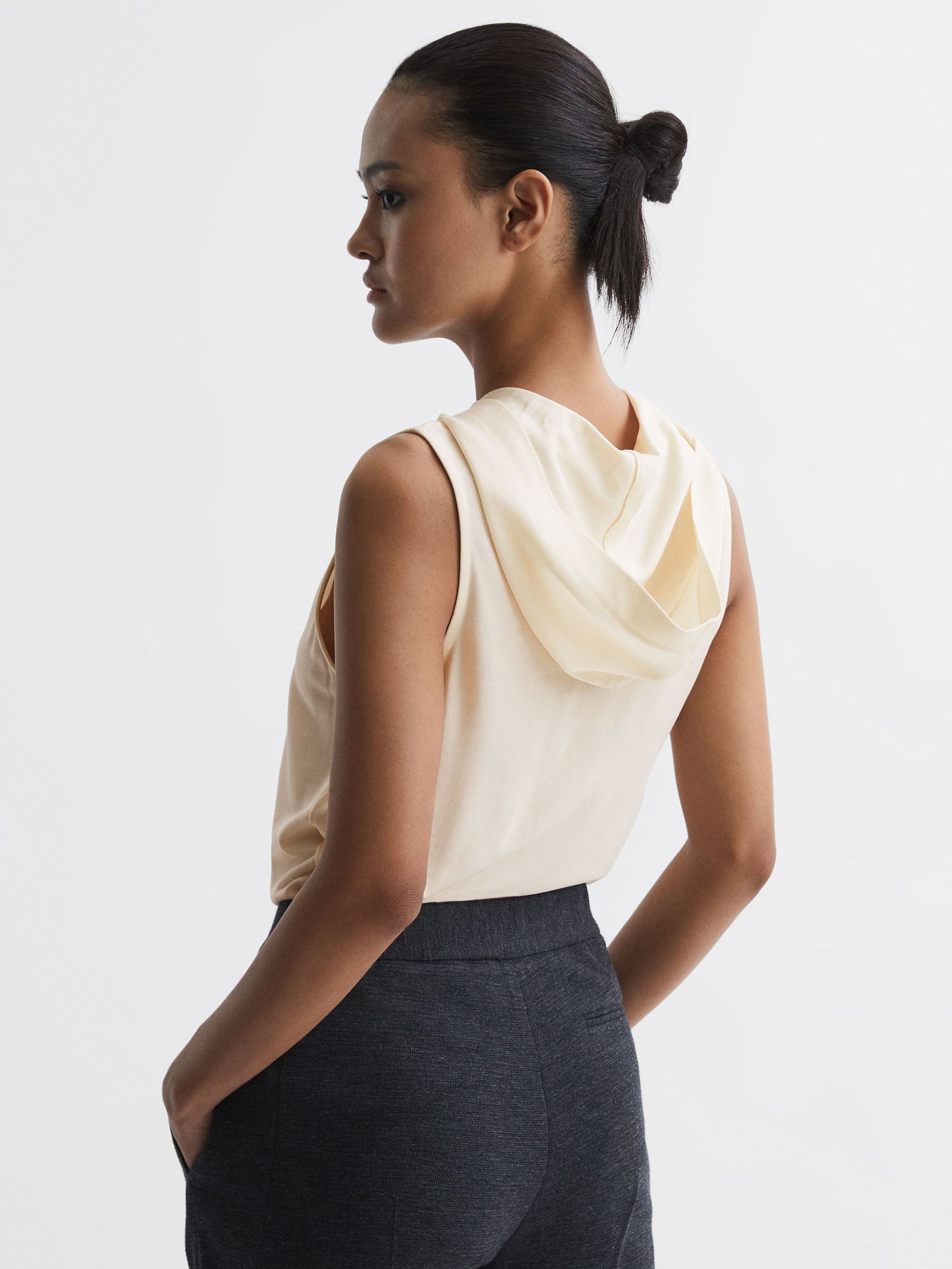 Relaxed Fit Sleeveless Hoodie in Cream - Image 4 of 4