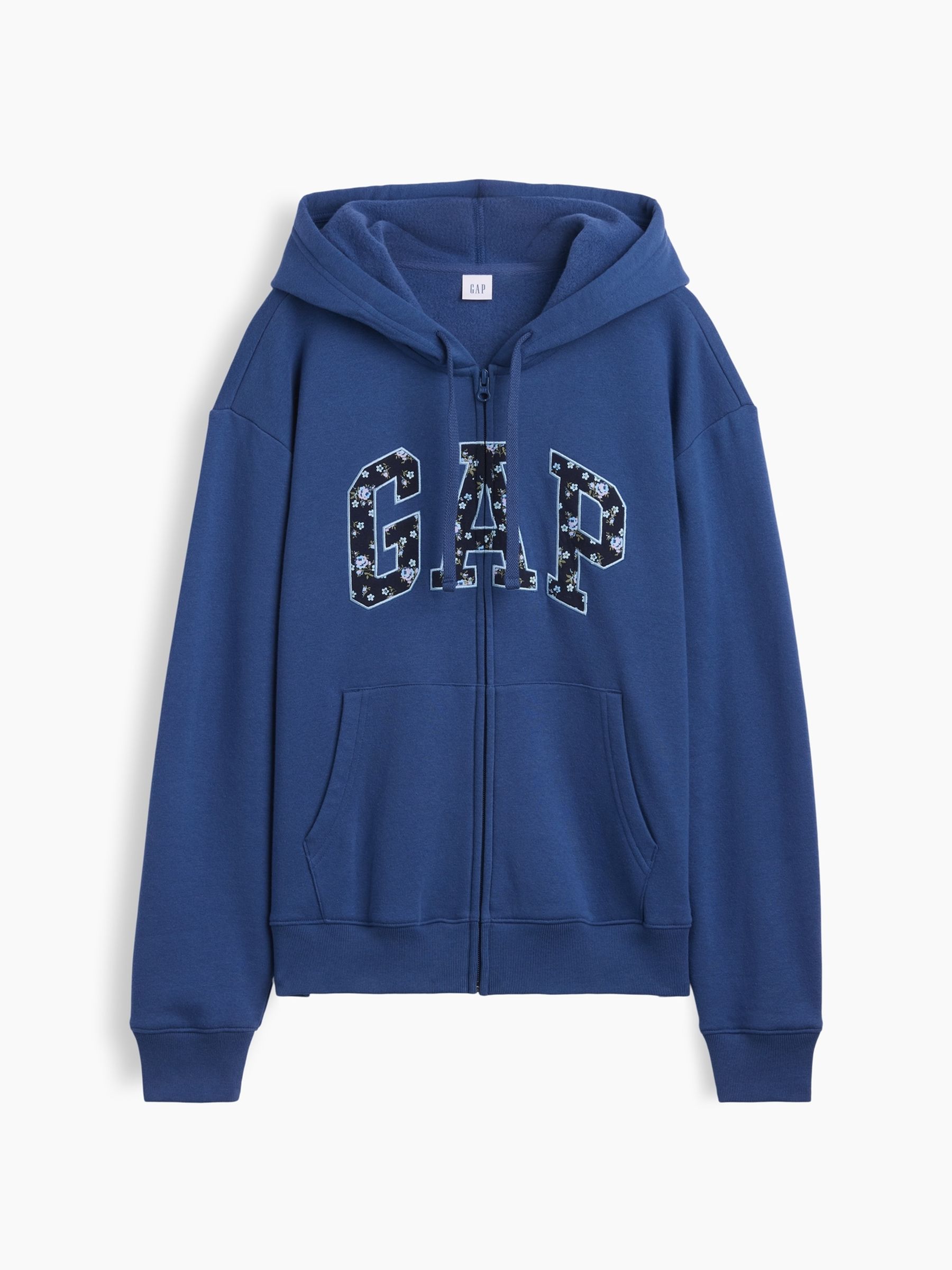 Blue/Navy Floral Relaxed Logo Zip-Up Hoodie - Image 5 of 5