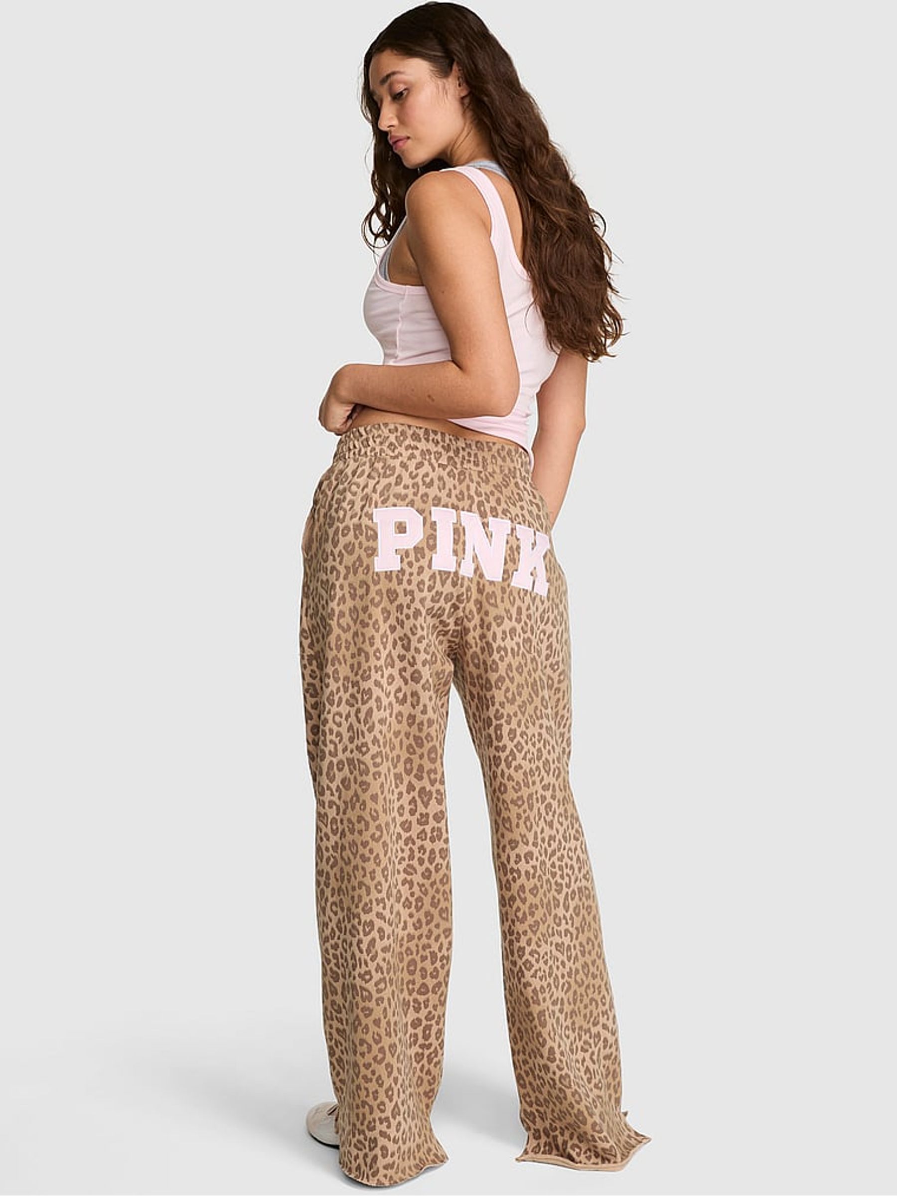 Leopard Brown/Pink Wide Leg Fleece Joggers - Image 2 of 2