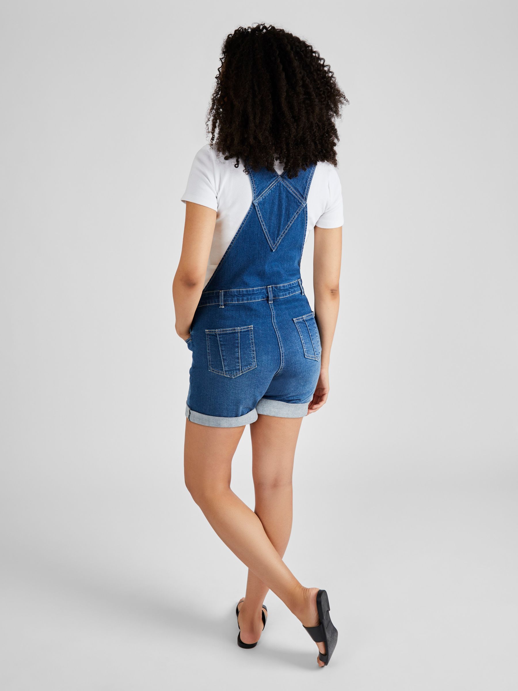 Mid Wash Blue Denim Short Maternity Dungarees - Image 2 of 5