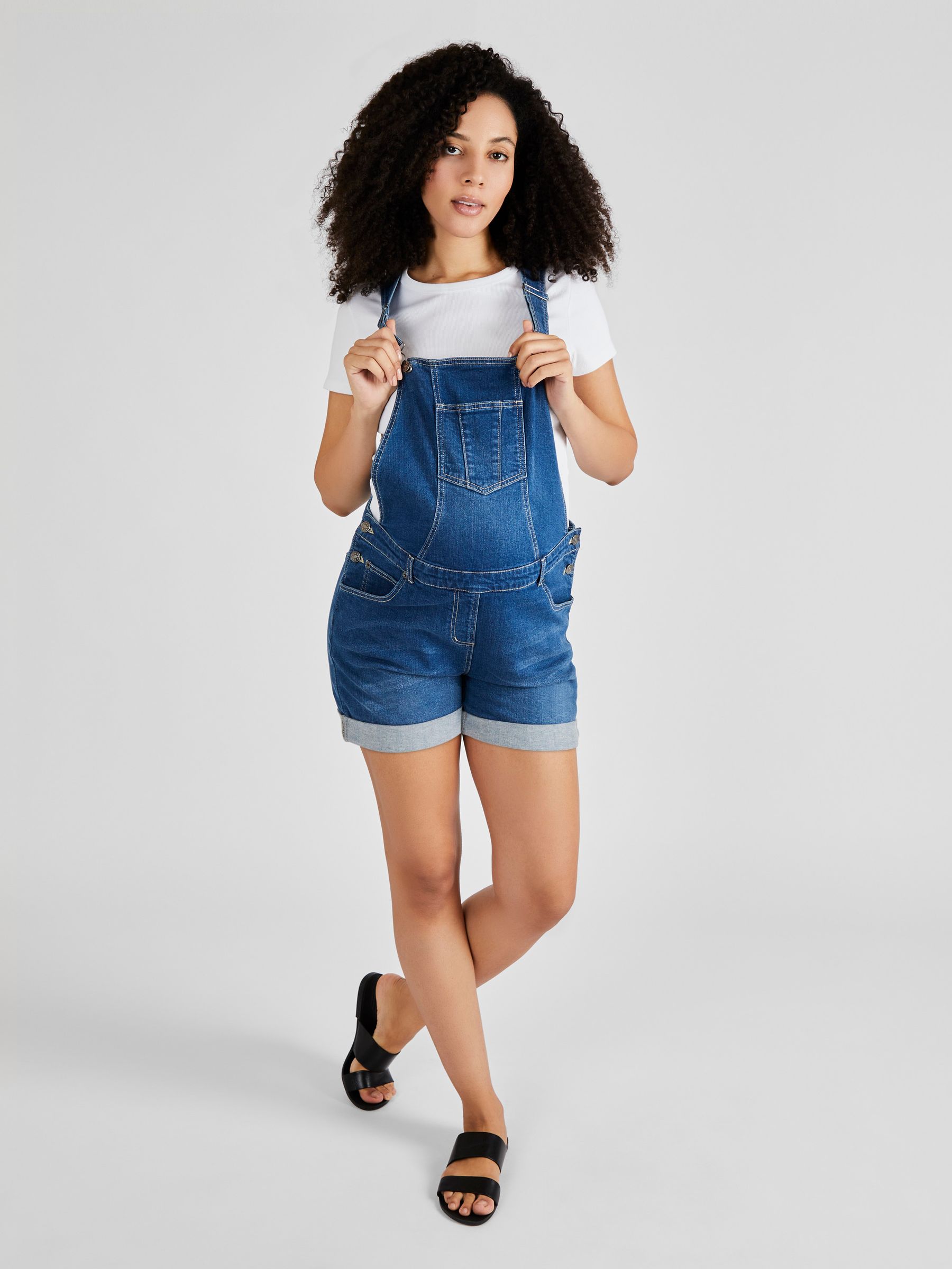 Mid Wash Blue Denim Short Maternity Dungarees - Image 3 of 5