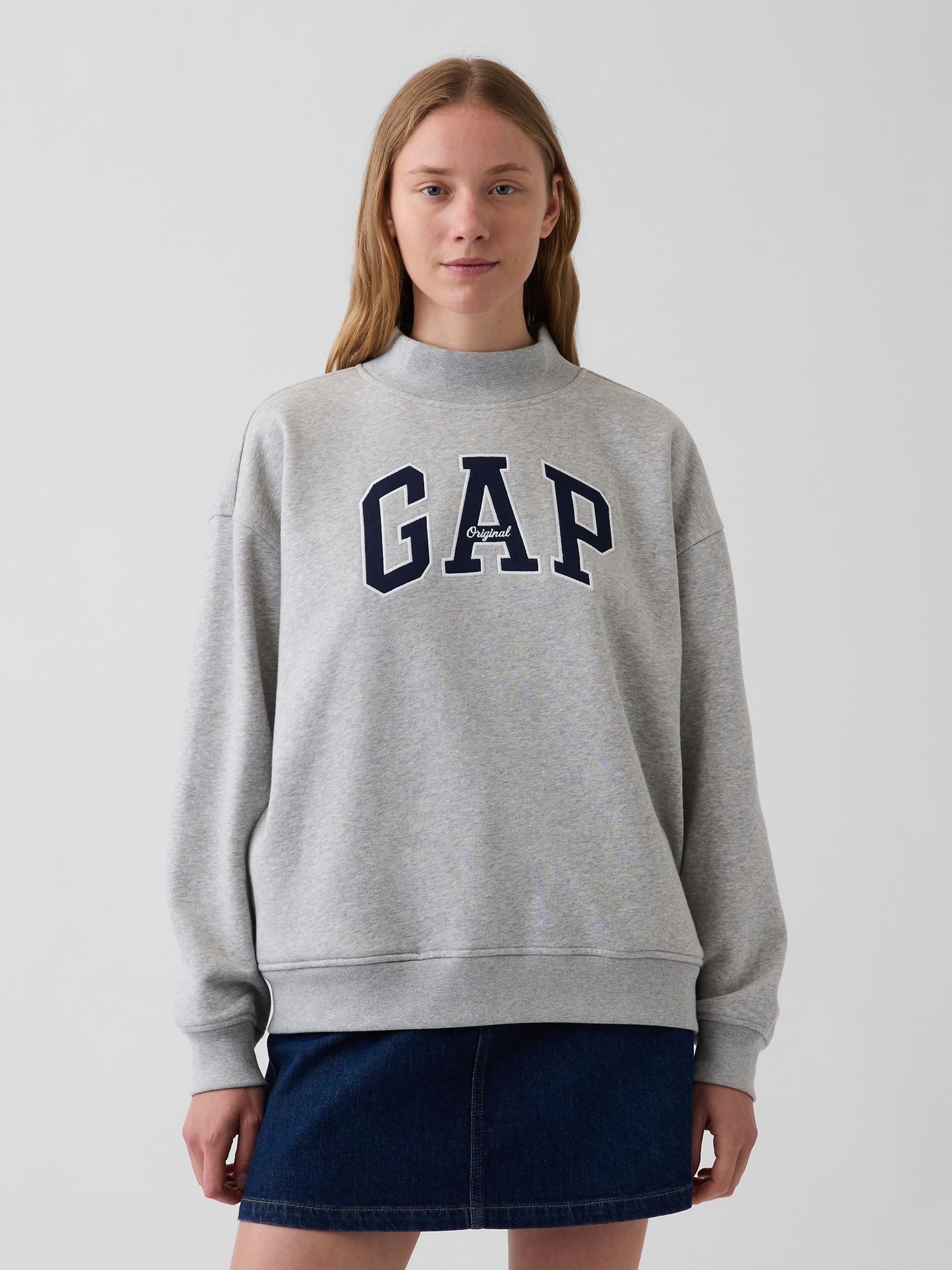 Grey VintageSoft Oversized Mock Neck Logo Sweatshirt - Image 1 of 5 Grey VintageSoft Oversized Mock Neck Logo Sweatshirt - Image 1 of 5