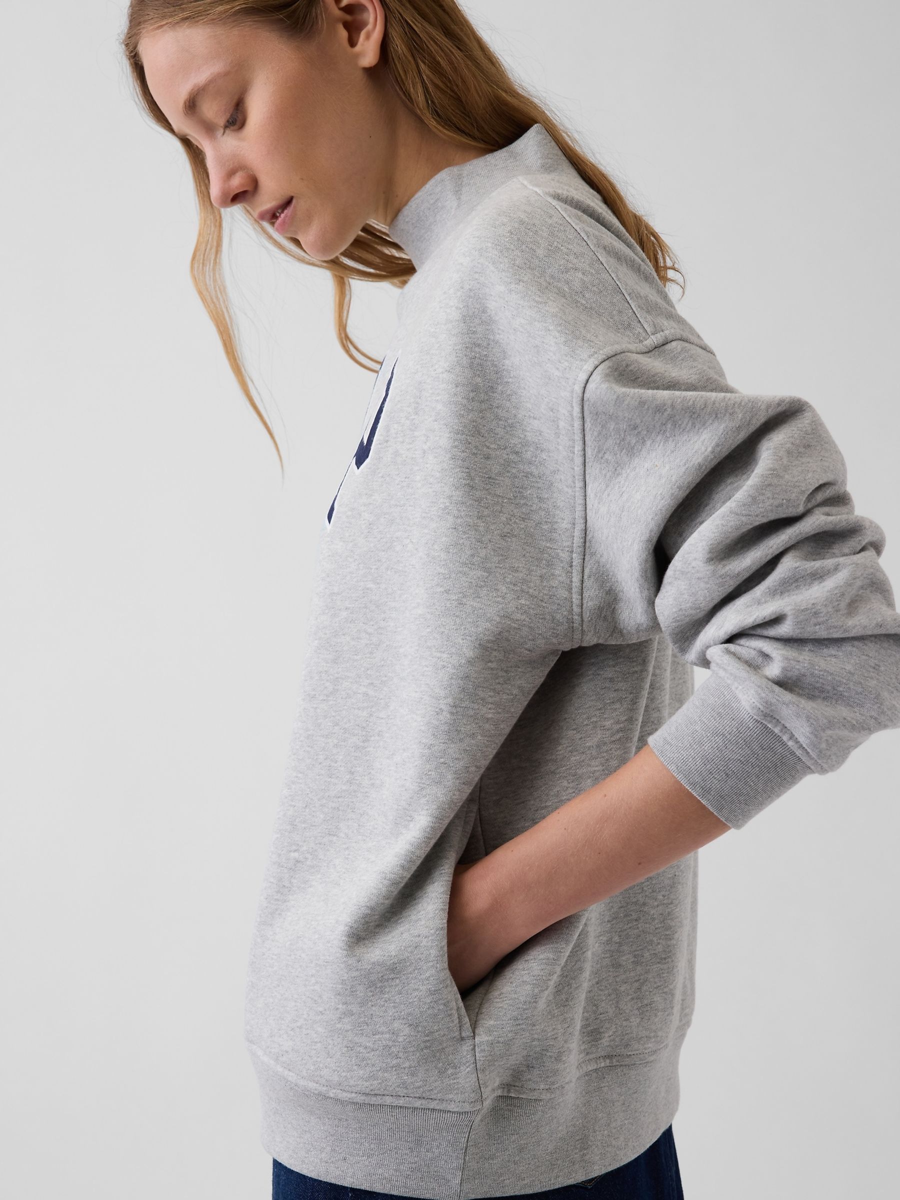 Grey VintageSoft Oversized Mock Neck Logo Sweatshirt - Image 5 of 5 Grey VintageSoft Oversized Mock Neck Logo Sweatshirt - Image 5 of 5