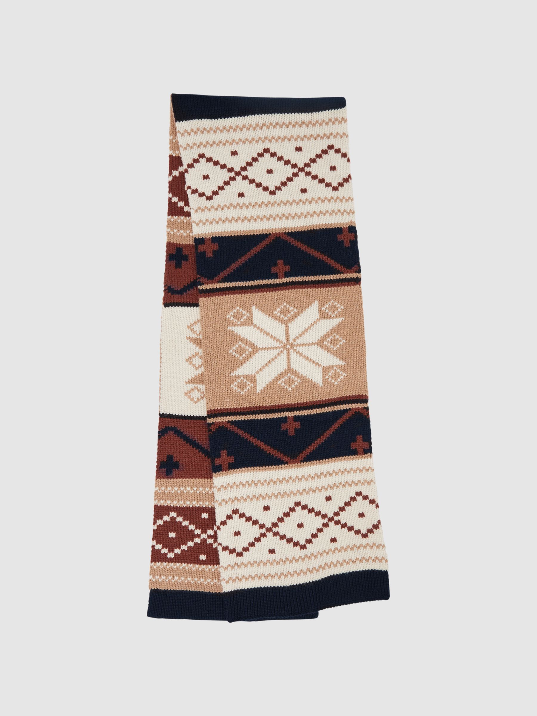 Fairisle Pattern Knitted Scarf in Navy Multi - Image 1 of 4