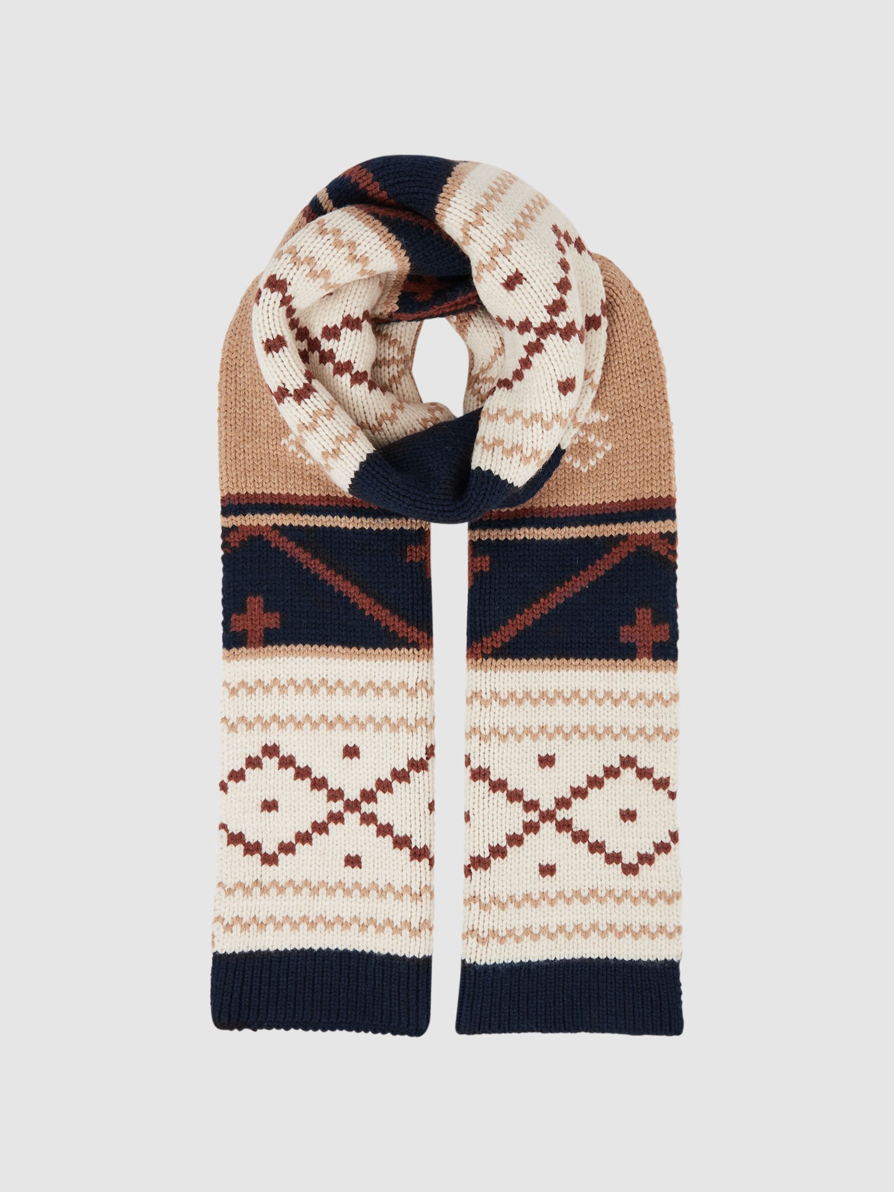 Fairisle Pattern Knitted Scarf in Navy Multi - Image 3 of 4