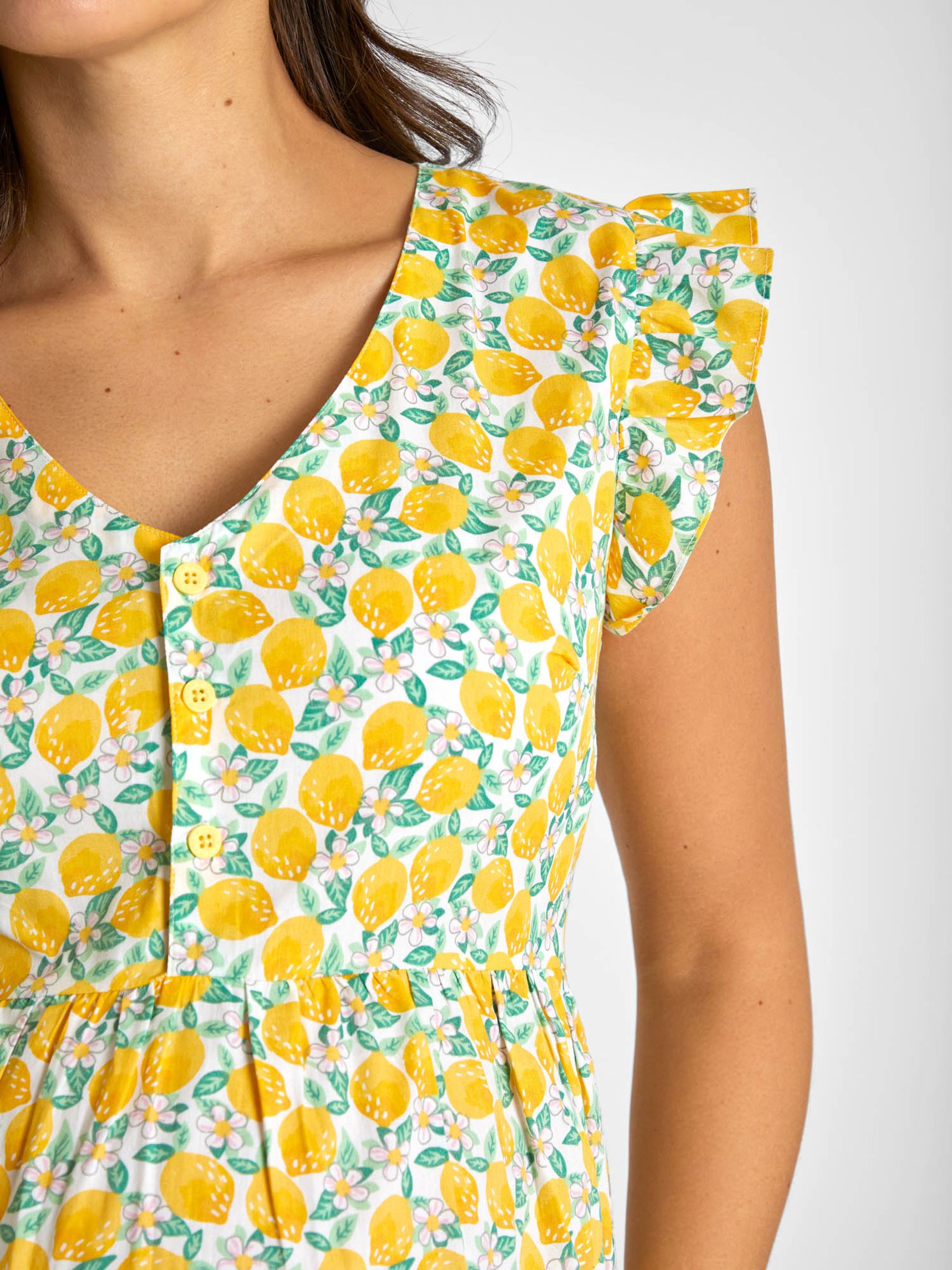 Yellow Lemon Floral Print Frill Sleeve Maternity Midi Dress - Image 4 of 5