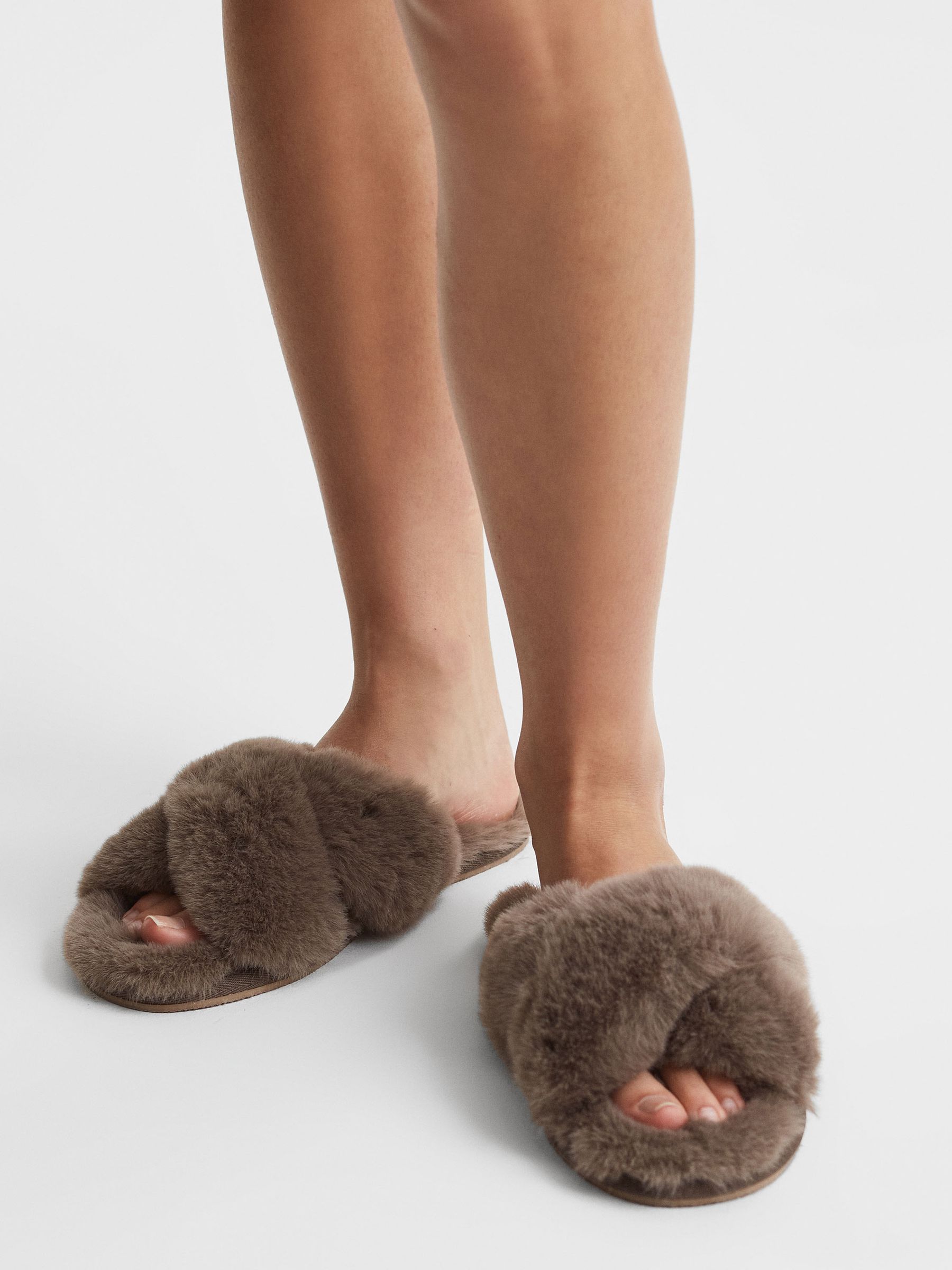 Faux Fur Slippers in Grey - Image 2 of 5
