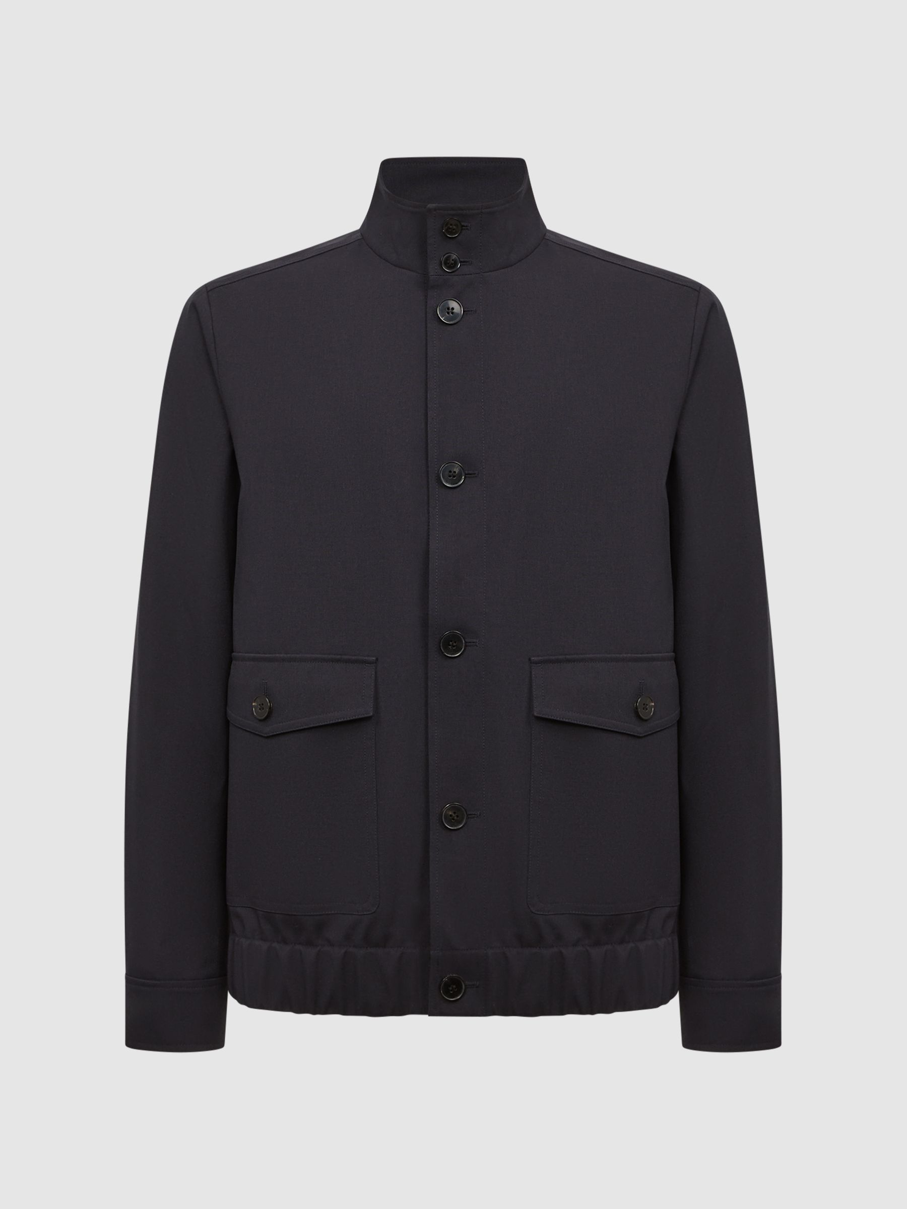 High Neck Button Through Blouson Jacket in Navy - Image 2 of 5