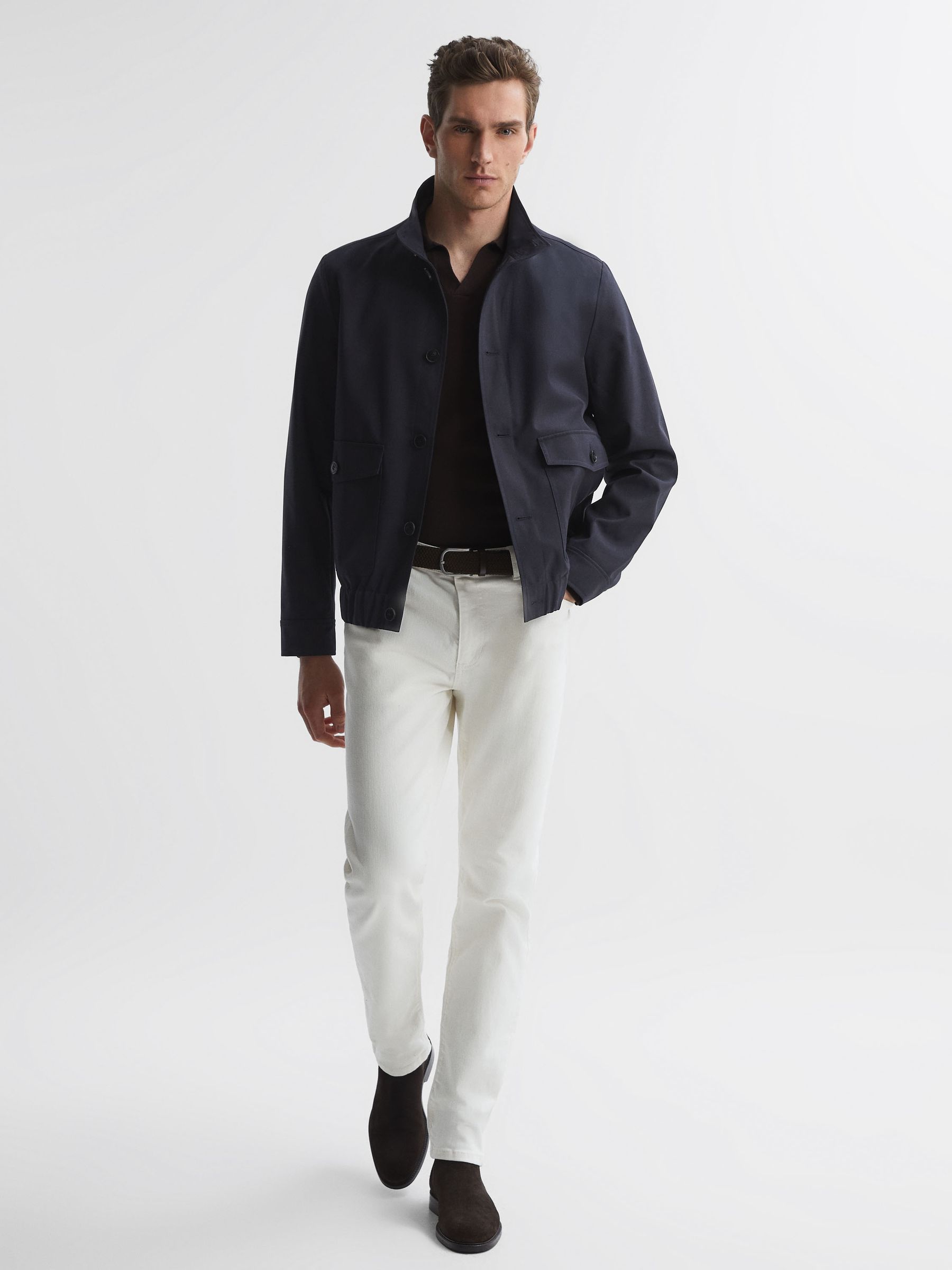 High Neck Button Through Blouson Jacket in Navy - Image 3 of 5