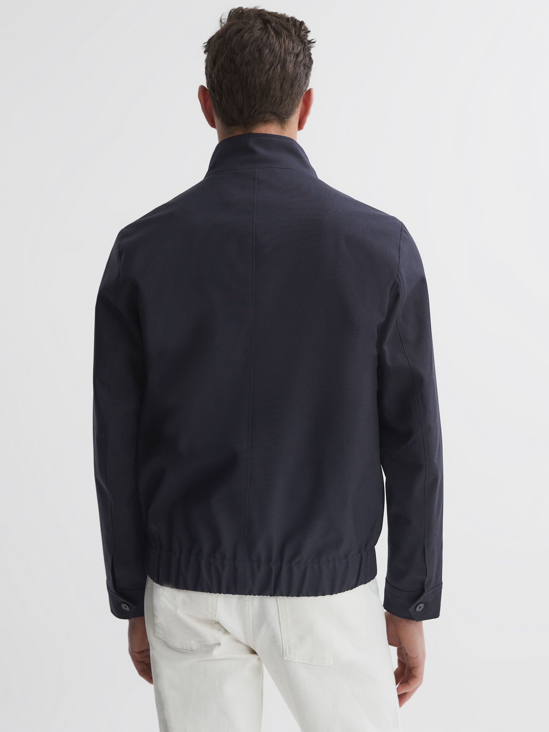 High Neck Button Through Blouson Jacket in Navy - Image 4 of 5