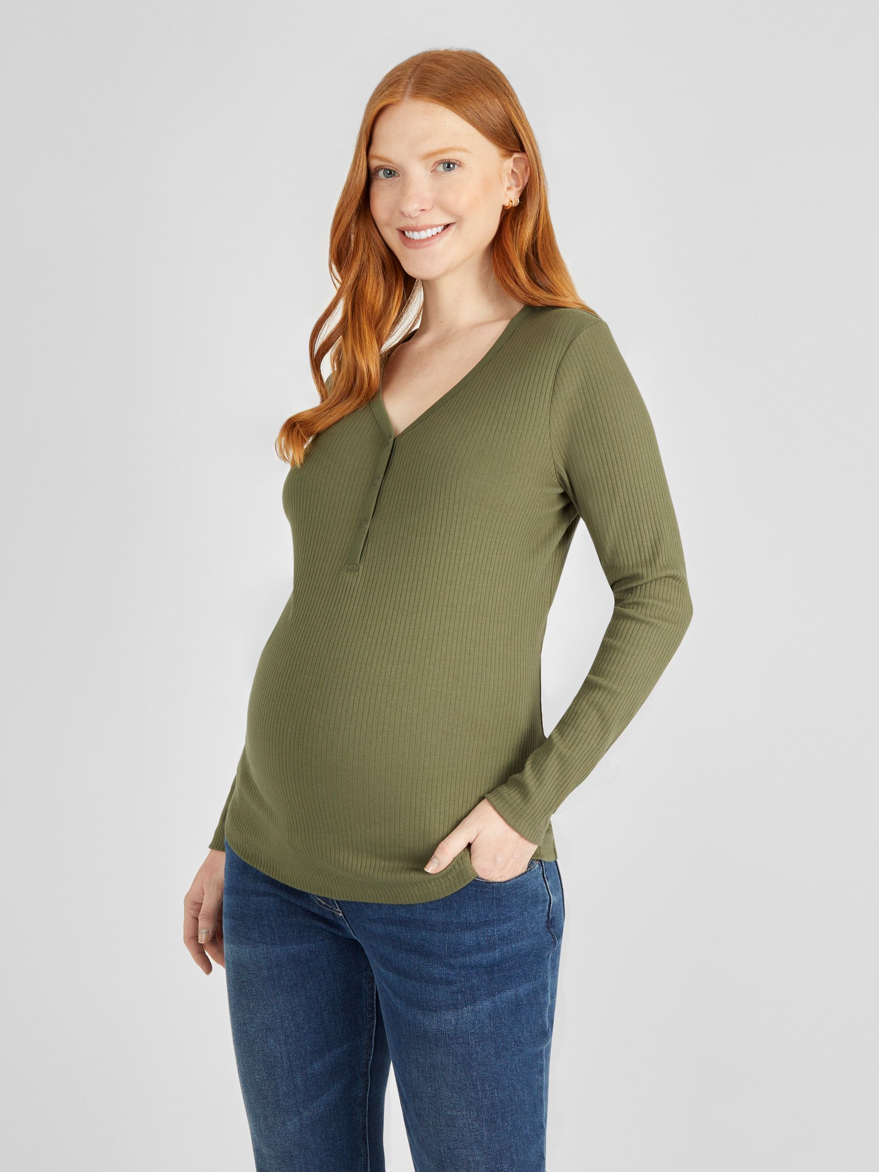 Khaki Ribbed Jersey Maternity Top - Image 1 of 4