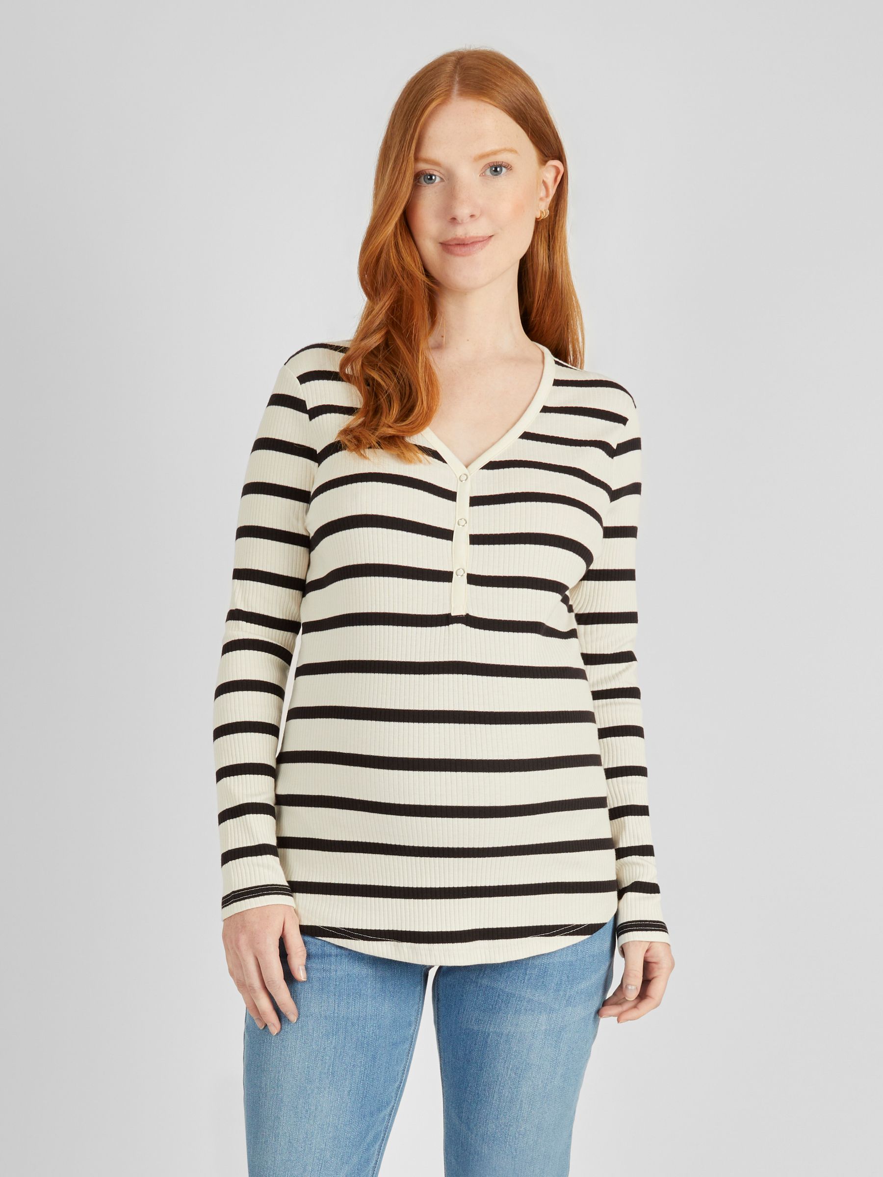 Cream Stripe Ribbed Jersey Maternity Top - Image 1 of 4