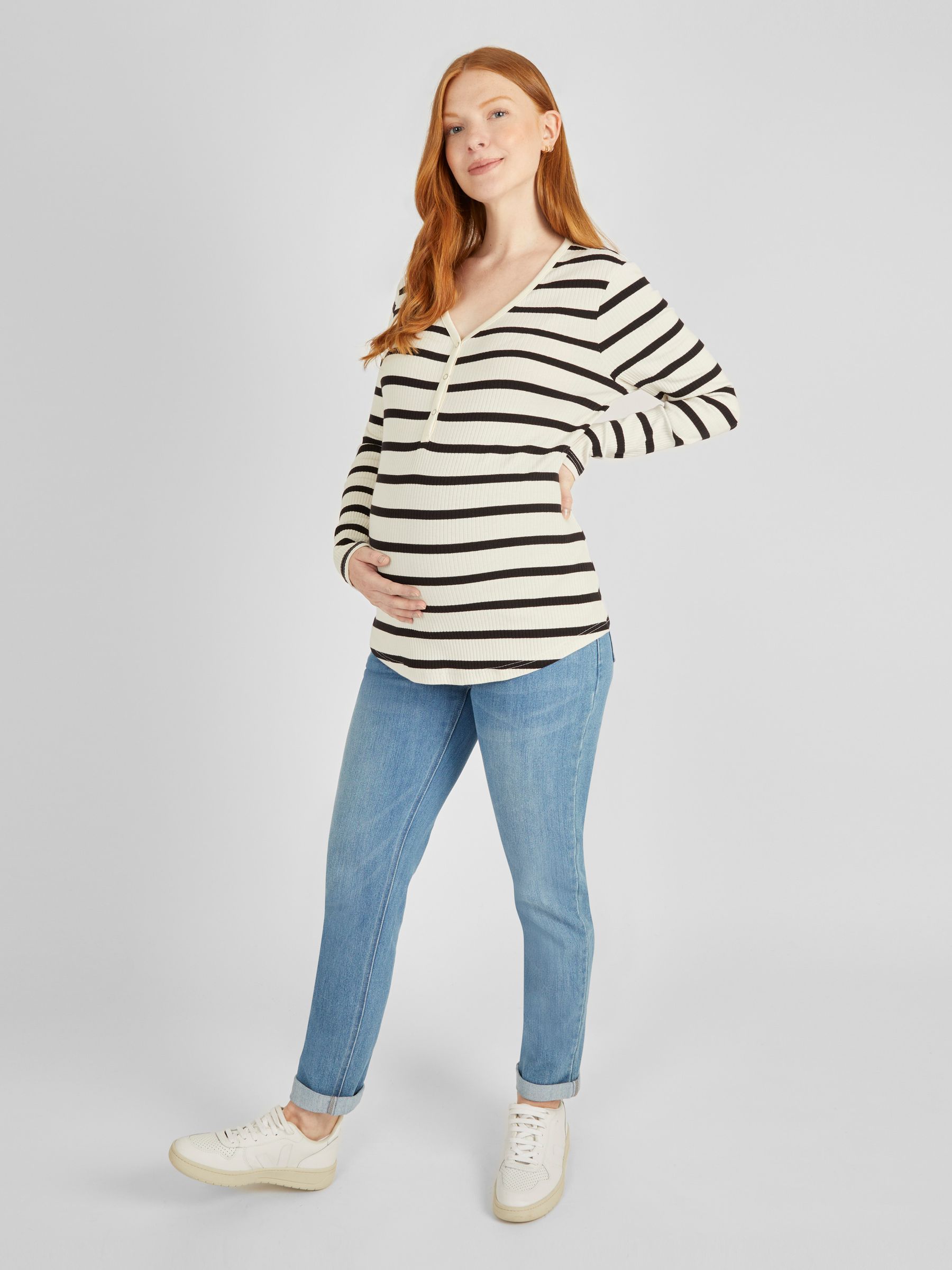 Cream Stripe Ribbed Jersey Maternity Top - Image 3 of 4