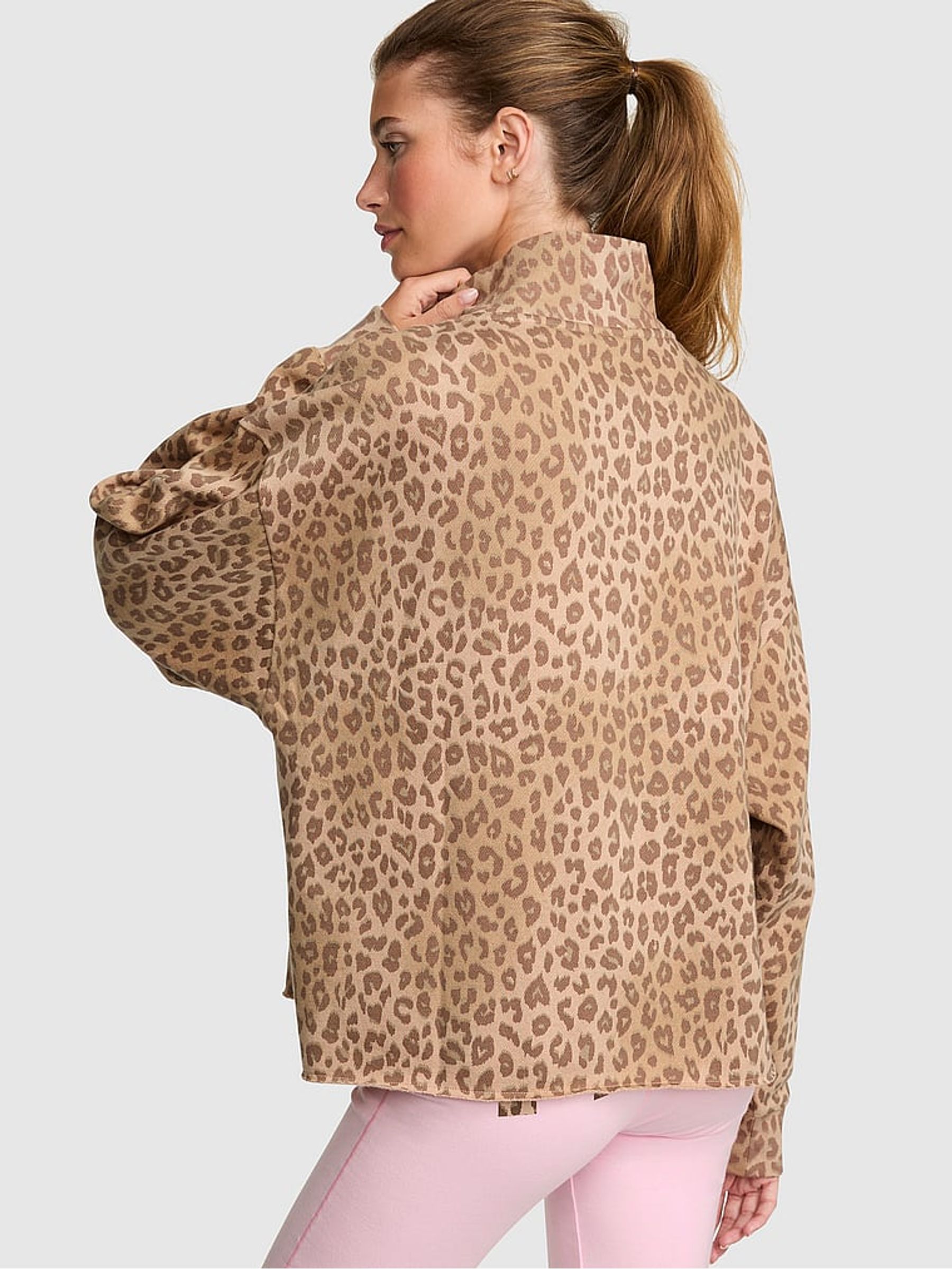 Leopard Brown/Pink Quarter Zip Fleece Sweatshirt - Image 2 of 2