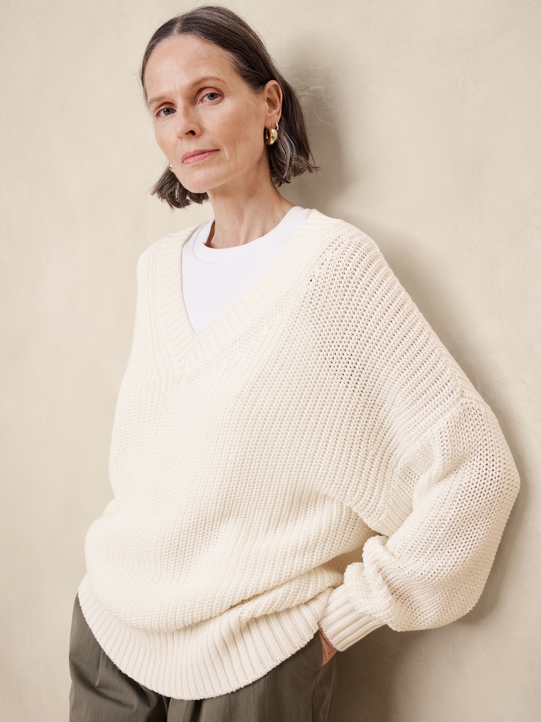 Banana Republic Cream Janie Oversized Cotton Jumper - Image 1 of 1