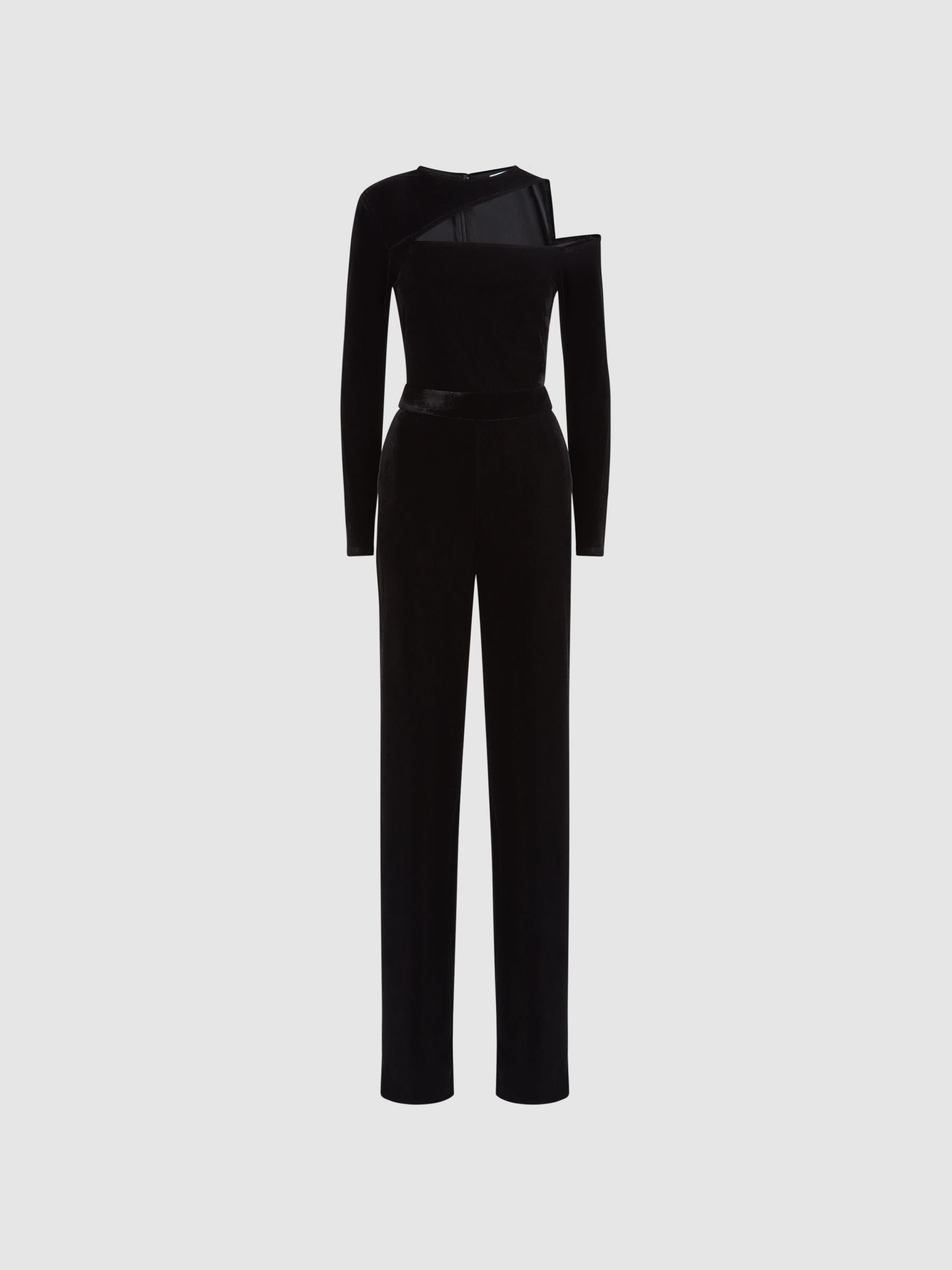Petite Velvet Off-The-Shoulder Jumpsuit in Black - Image 2 of 6