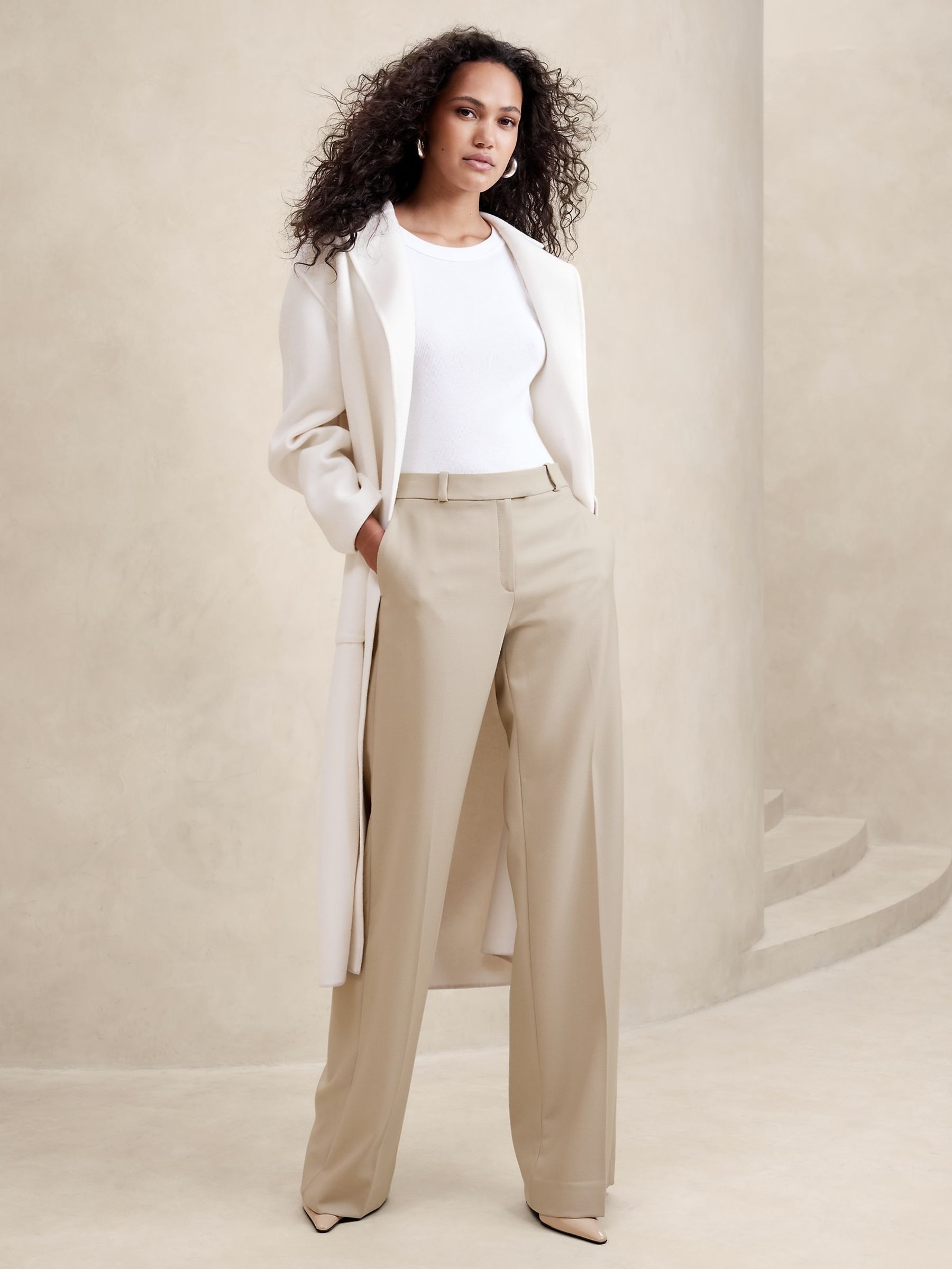 Banana Republic Cream Lido Wide Leg Italian Wool Trousers - Image 1 of 1