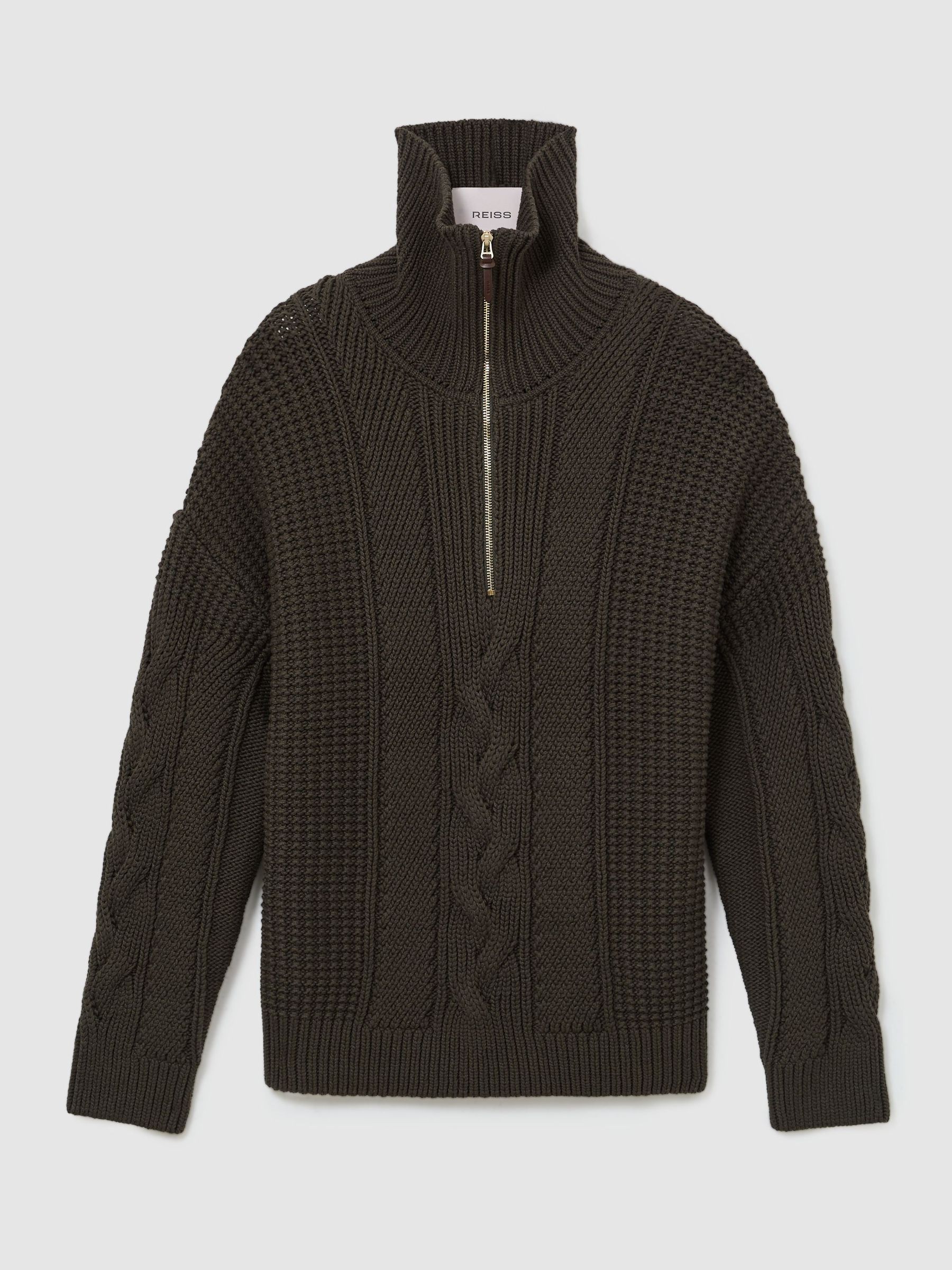 Cotton-Blend Textured-Knit Half-Zip Jumper in Dark Green - Image 2 of 7