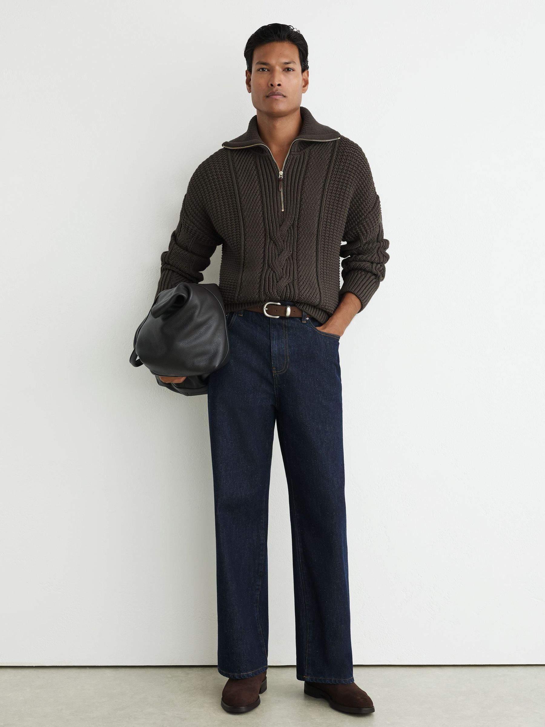 Cotton-Blend Textured-Knit Half-Zip Jumper in Dark Green - Image 3 of 7