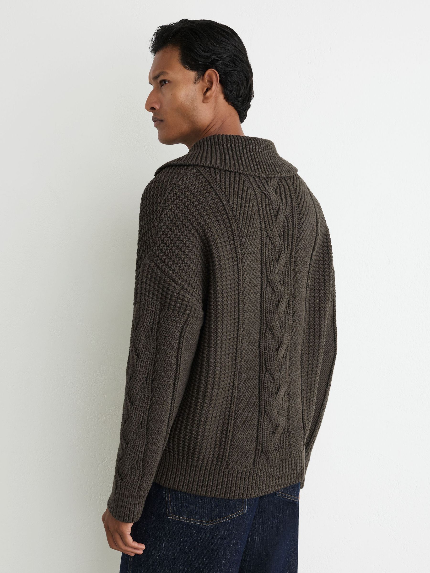 Cotton-Blend Textured-Knit Half-Zip Jumper in Dark Green - Image 6 of 7