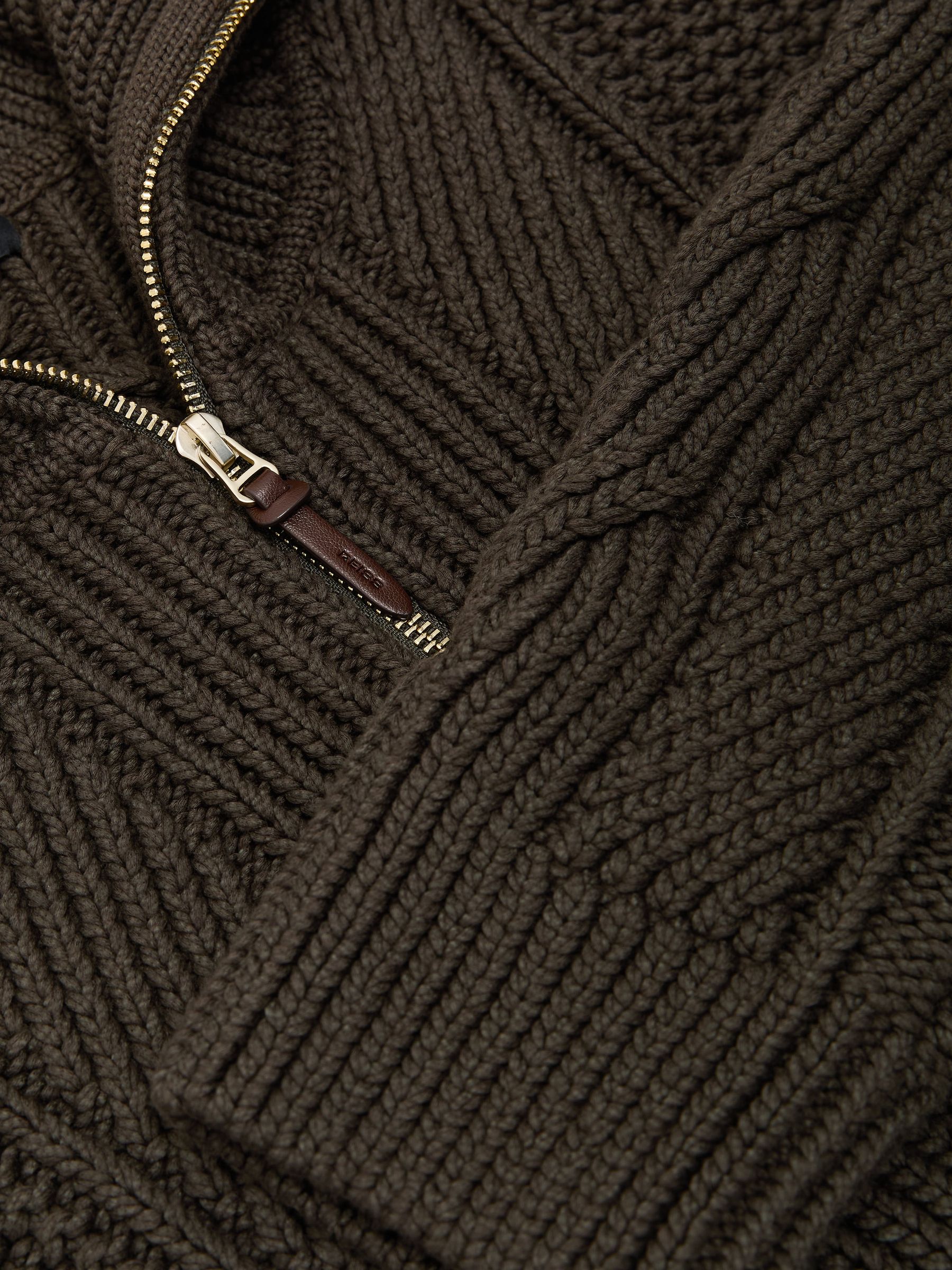 Cotton-Blend Textured-Knit Half-Zip Jumper in Dark Green - Image 7 of 7