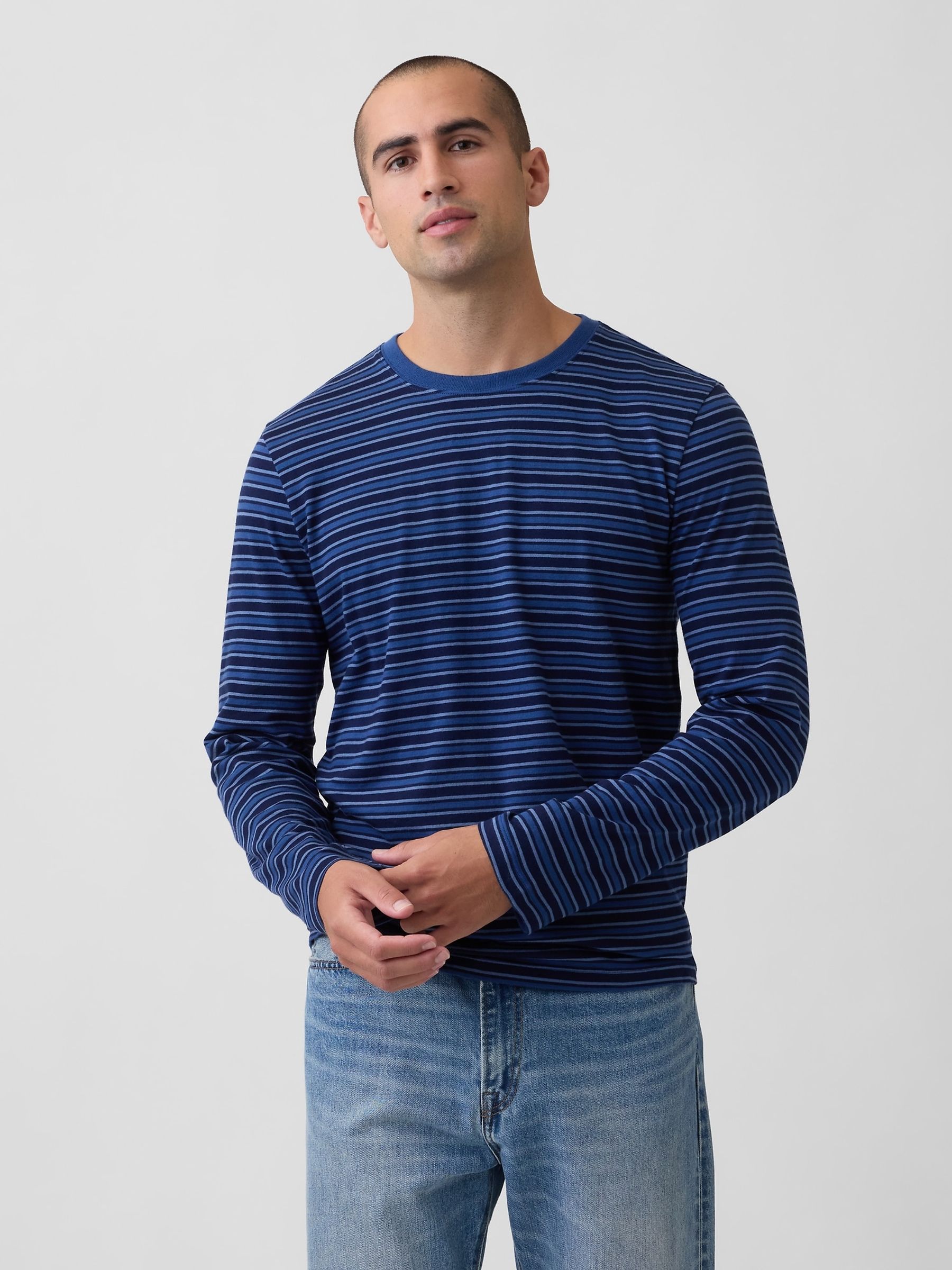 Blue Stripe Everyday Soft Relaxed Stripe Long Sleeve T-Shirt - Image 1 of 4