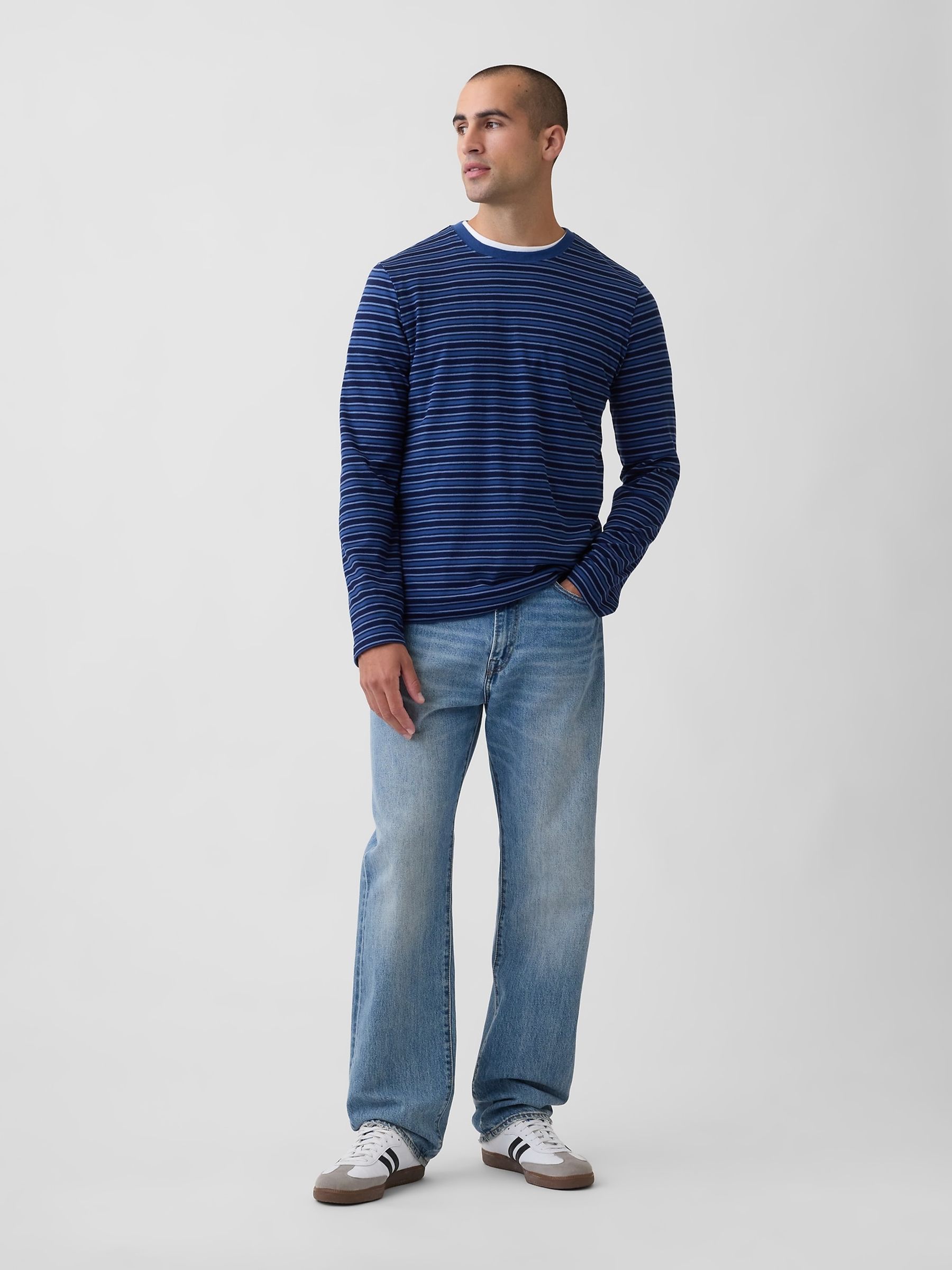 Blue Stripe Everyday Soft Relaxed Stripe Long Sleeve T-Shirt - Image 3 of 4