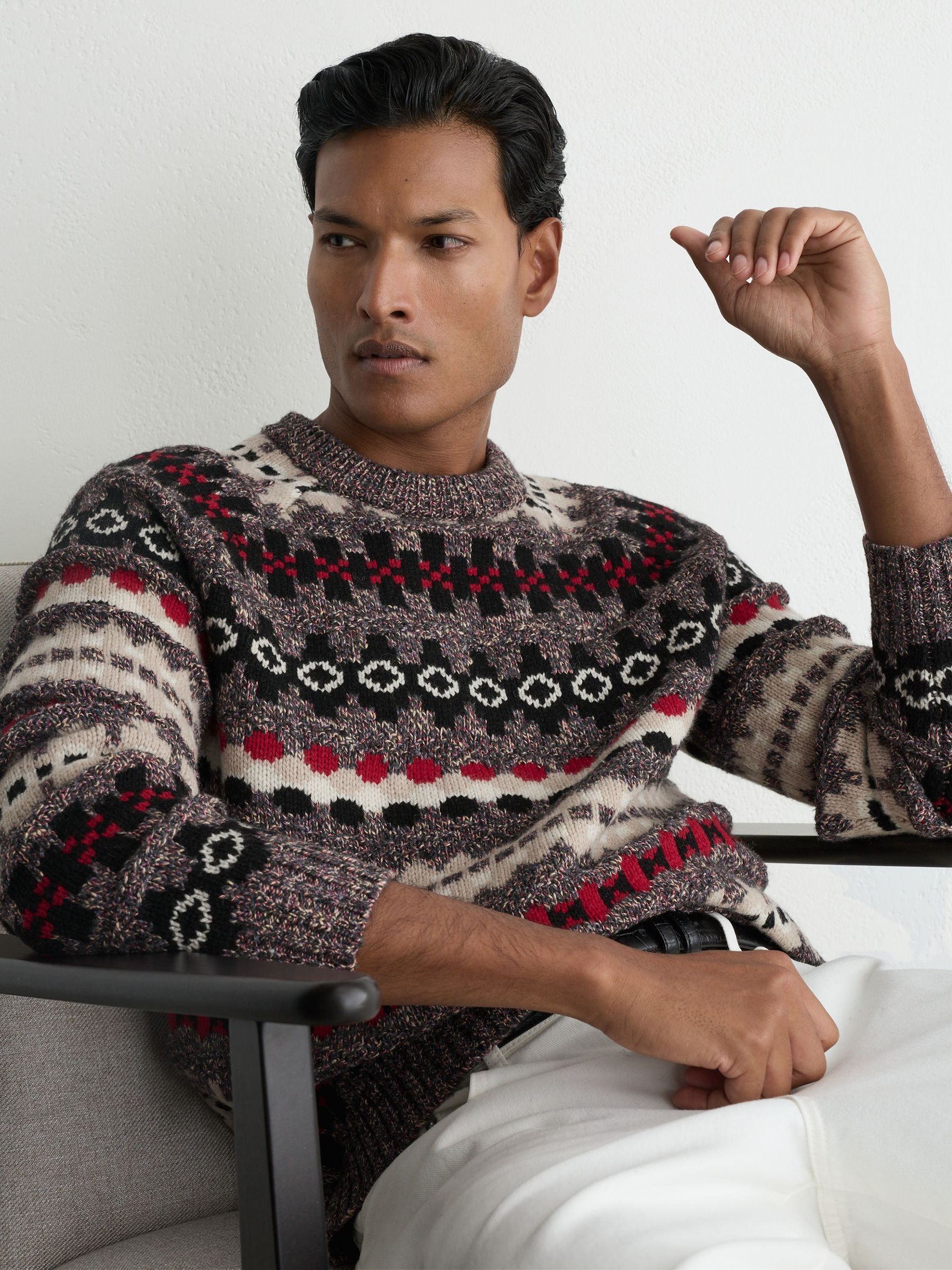Wool-Blend Tweed-Jacquard Crew-Neck Jumper in Maroon Red - Image 1 of 6