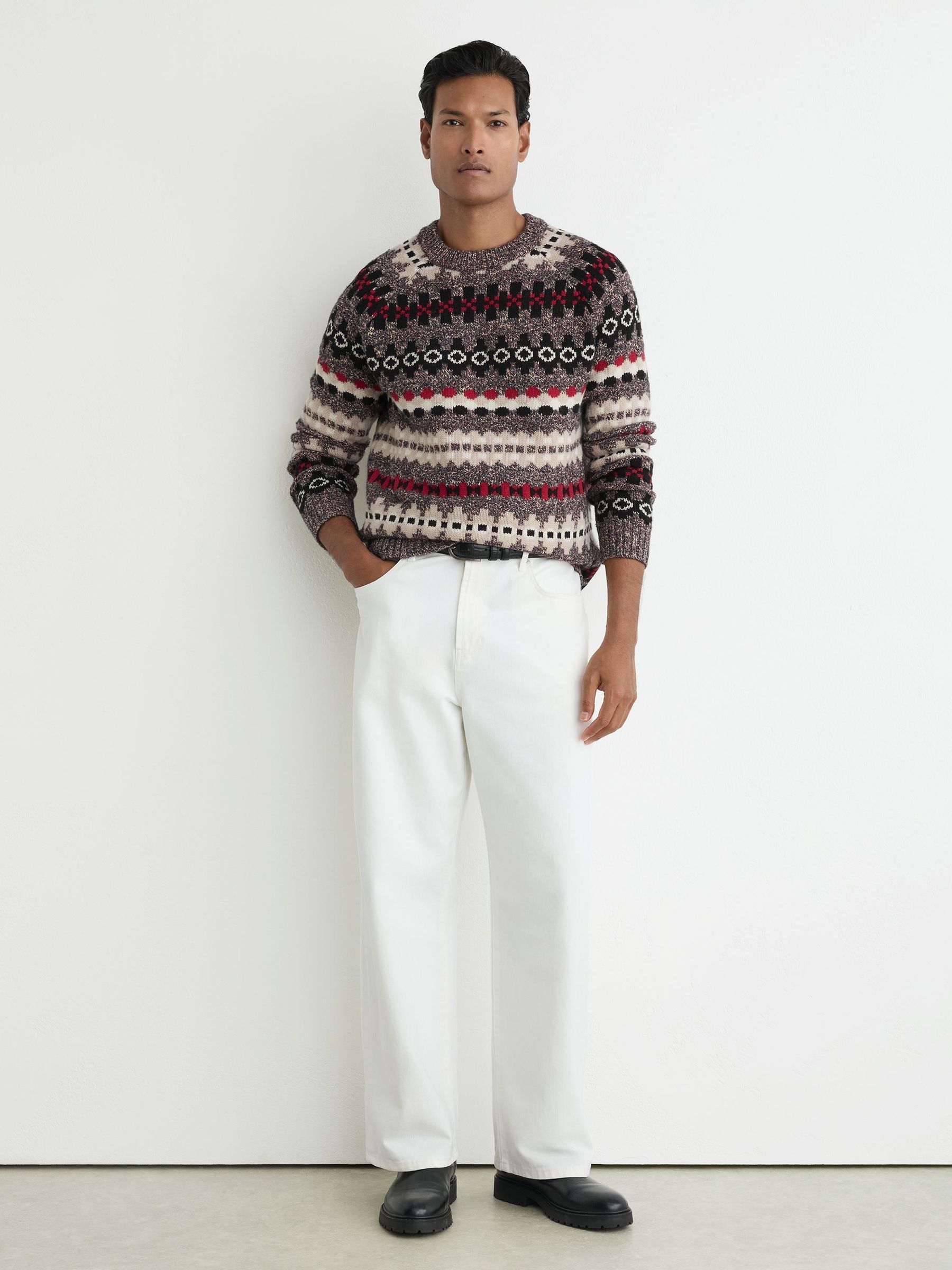 Wool-Blend Tweed-Jacquard Crew-Neck Jumper in Maroon Red - Image 3 of 6