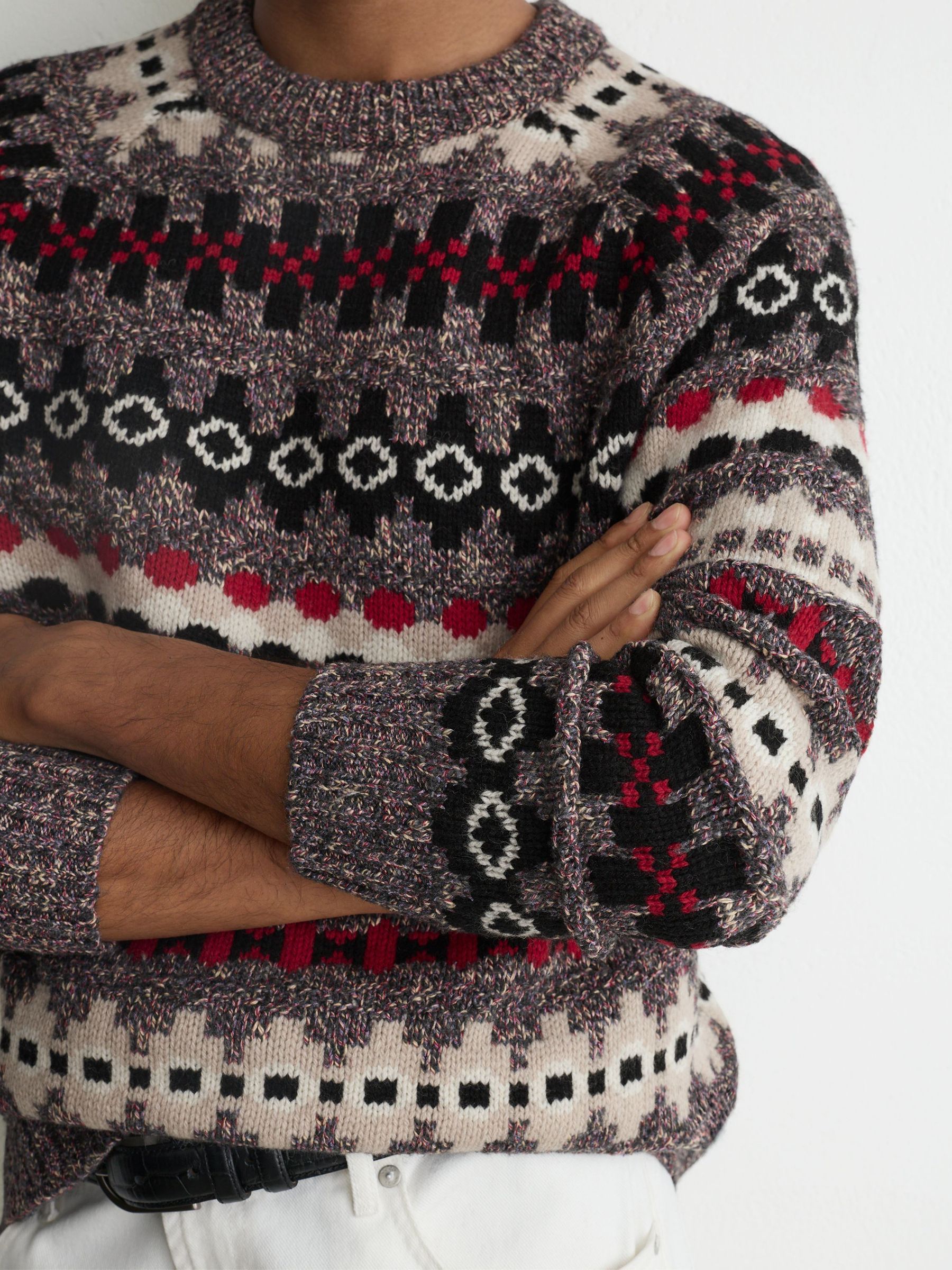 Wool-Blend Tweed-Jacquard Crew-Neck Jumper in Maroon Red - Image 4 of 6