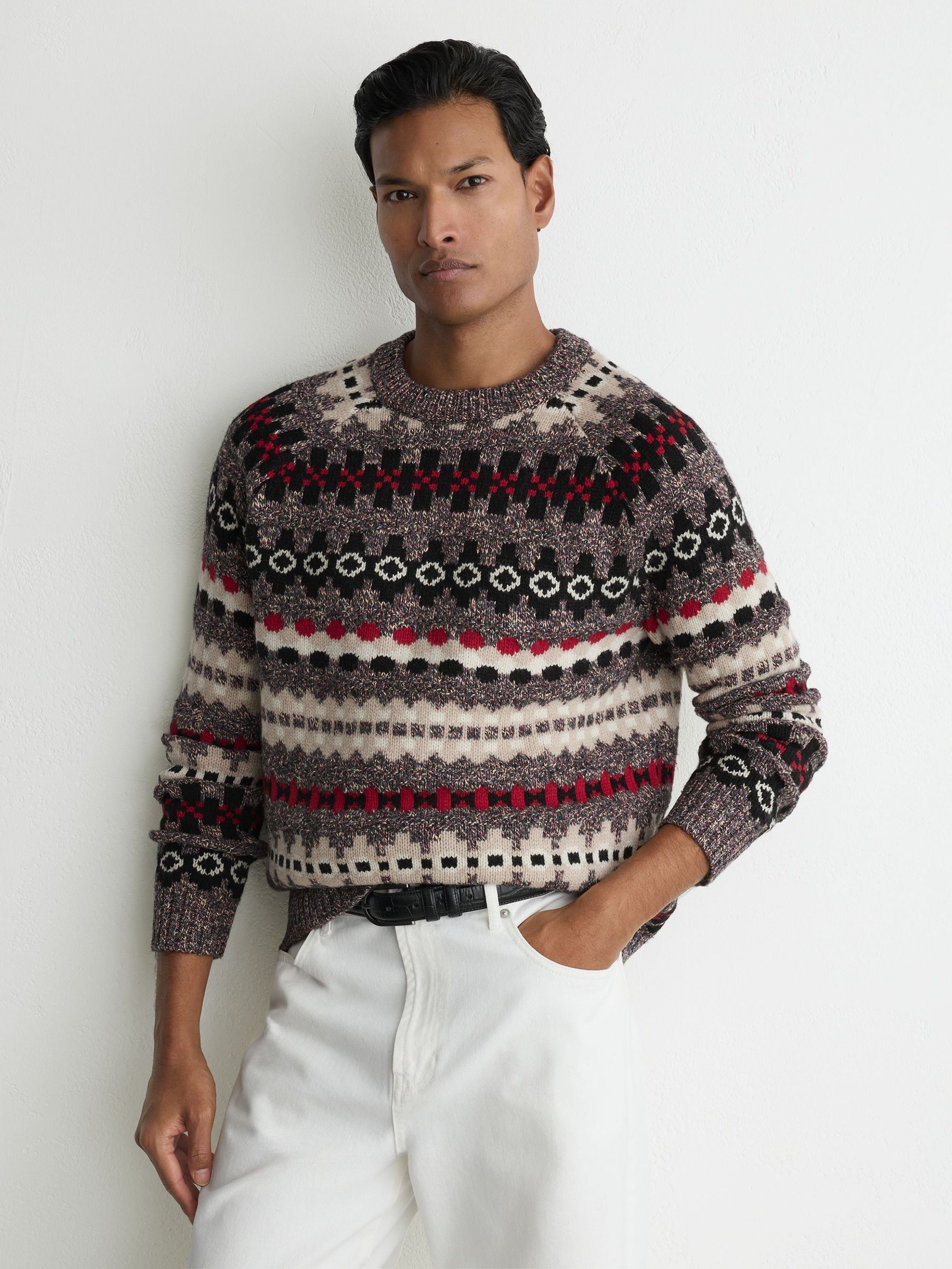 Wool-Blend Tweed-Jacquard Crew-Neck Jumper in Maroon Red - Image 5 of 6