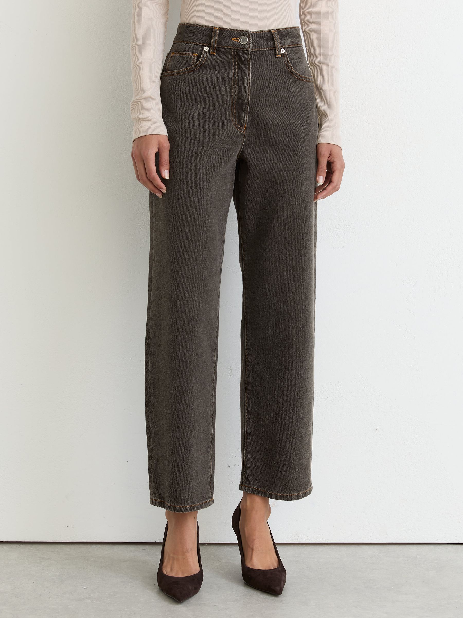 Petite Mid-Rise Straight-Leg Jeans in Mushroom Brown - Image 3 of 7