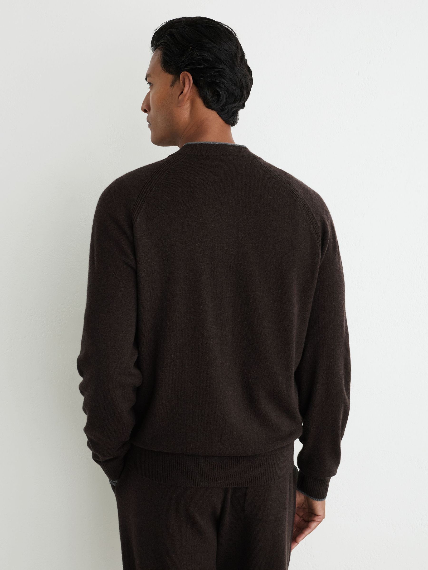 Merino Wool Zip-Through Bomber Cardigan in Chocolate Brown - Image 7 of 8