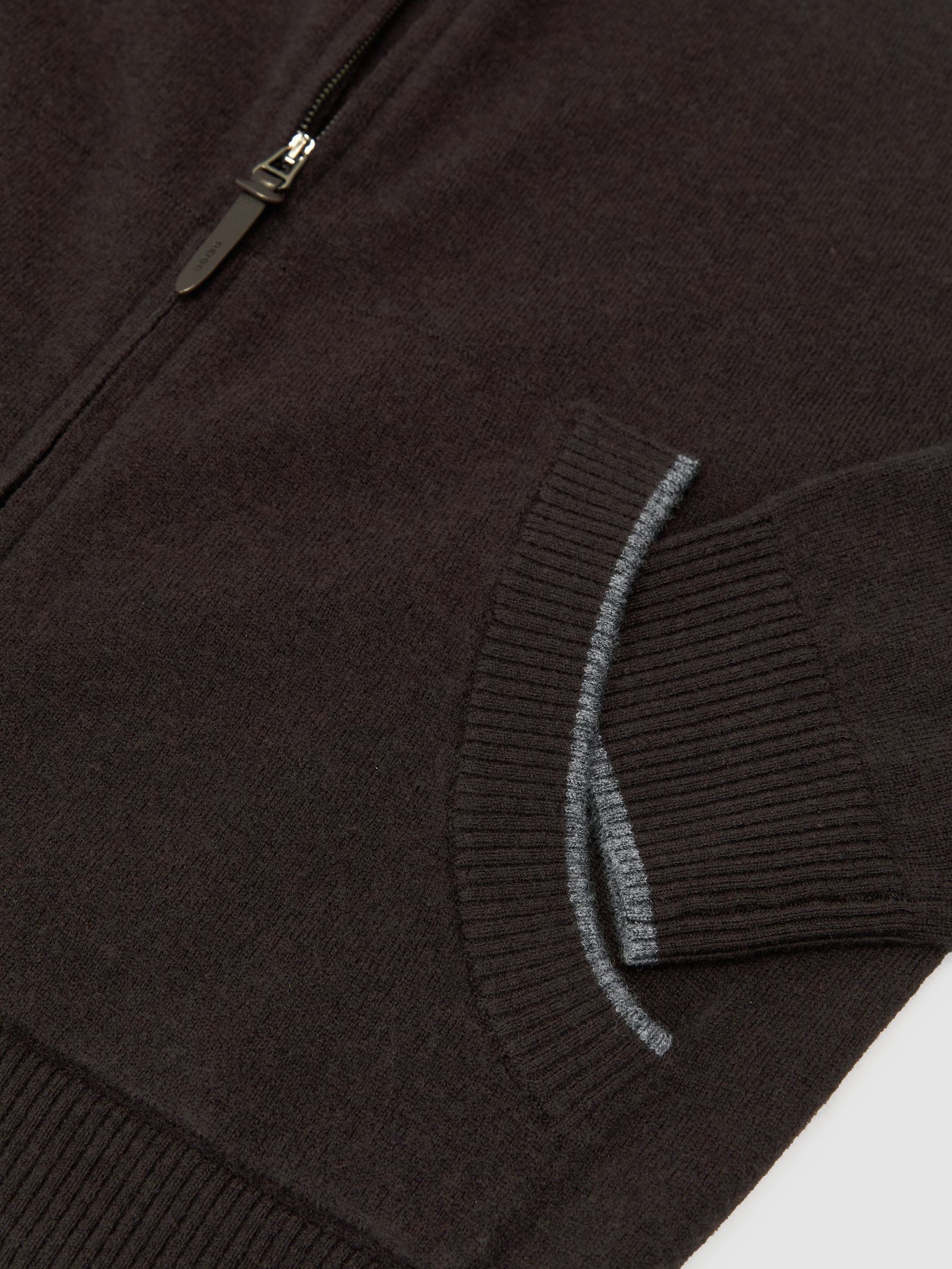 Merino Wool Zip-Through Bomber Cardigan in Chocolate Brown - Image 8 of 8