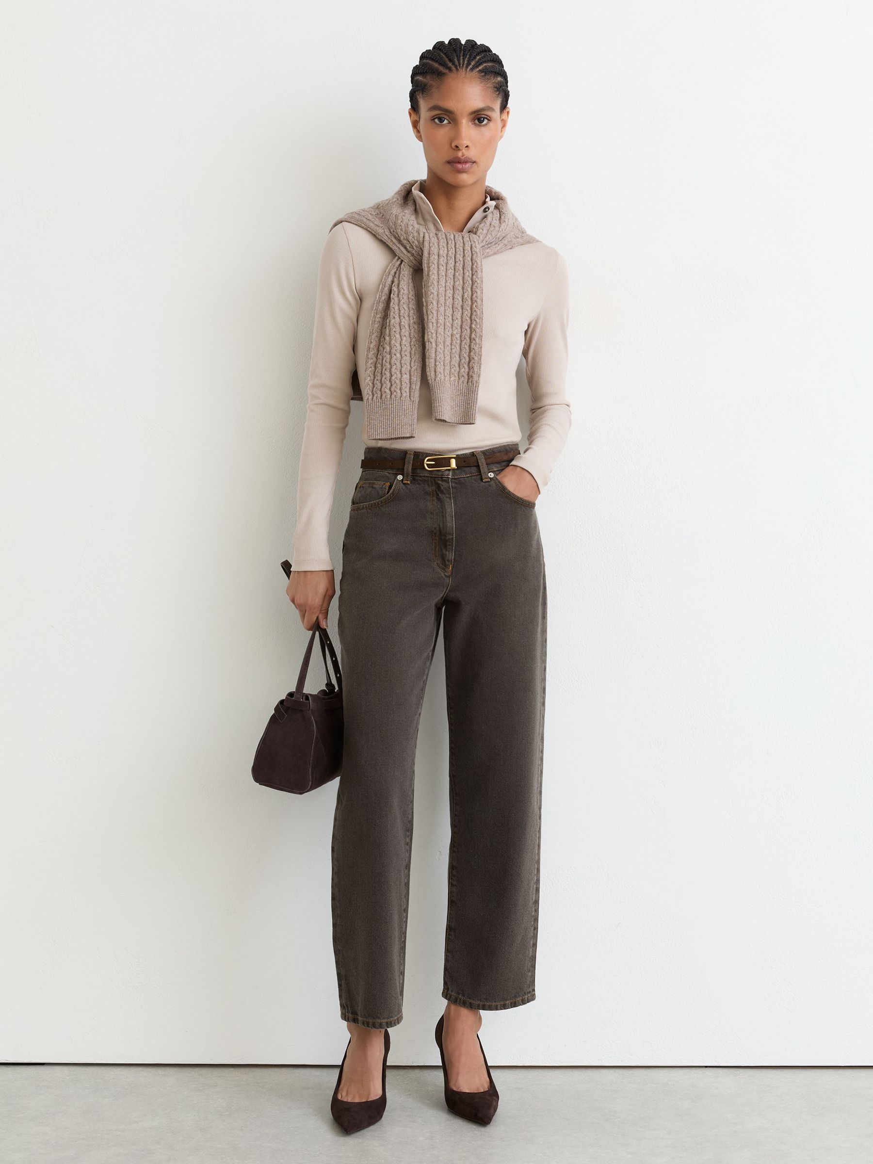 Mid-Rise Straight-Leg Jeans in Mushroom Brown - Image 1 of 6
