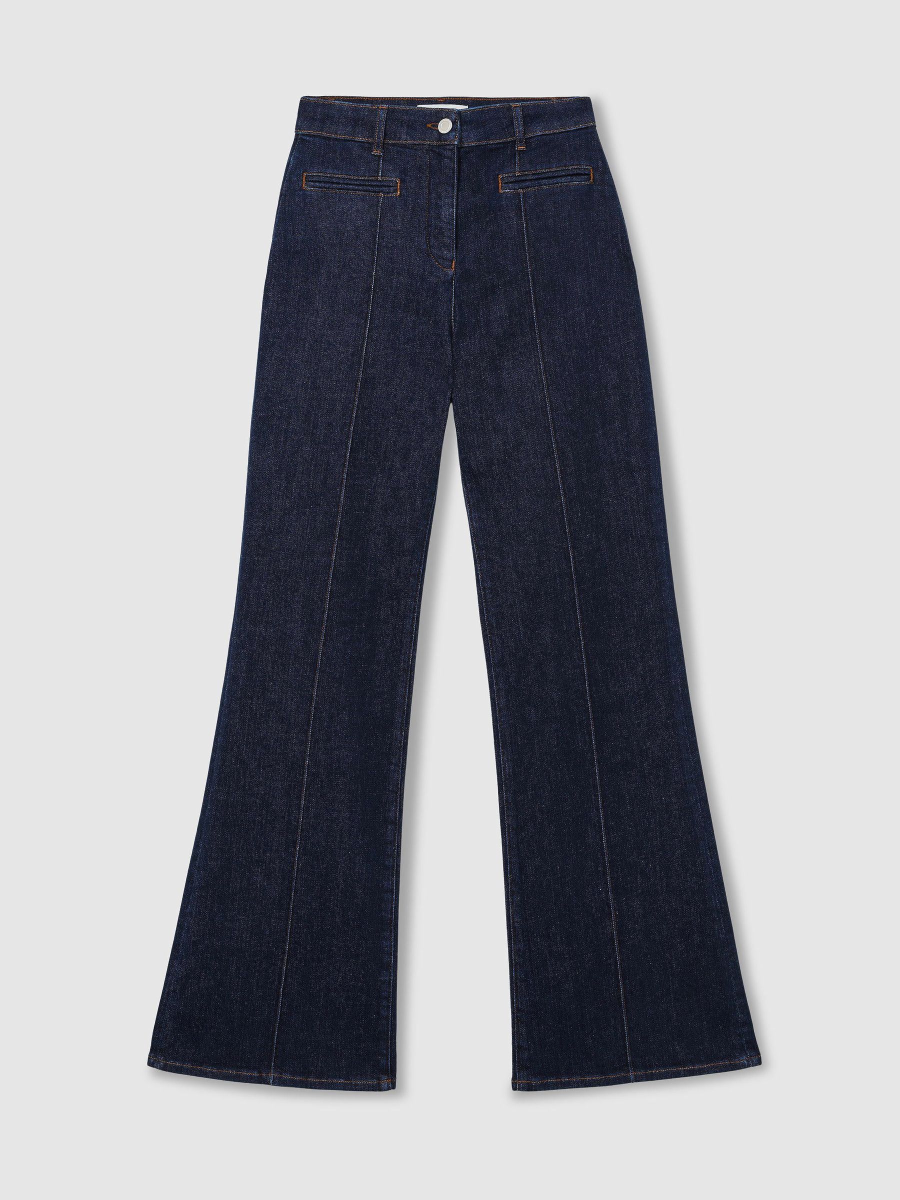 Pintuck-Detail Flared Jeans in Dark Blue - Image 2 of 8