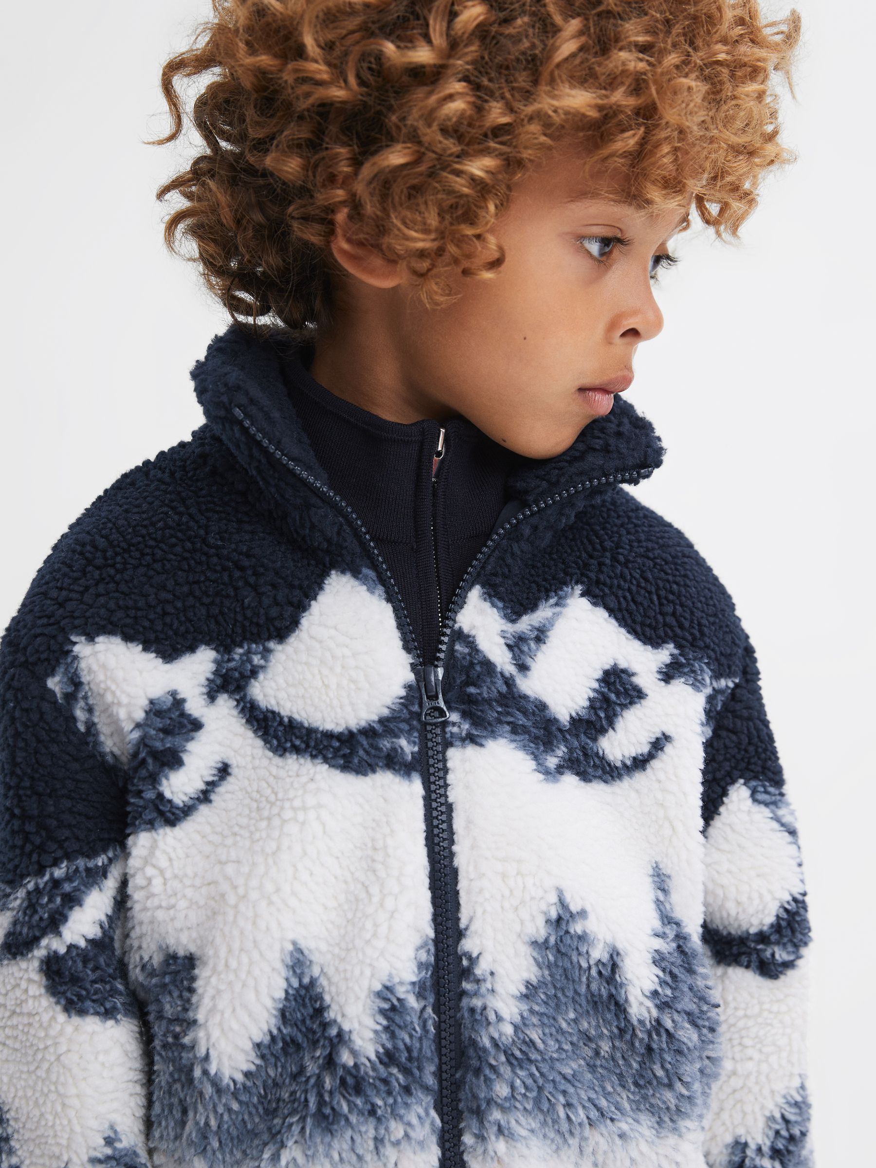 Senior Textured Zip-Through Jacket in Blue Multi - Image 4 of 6