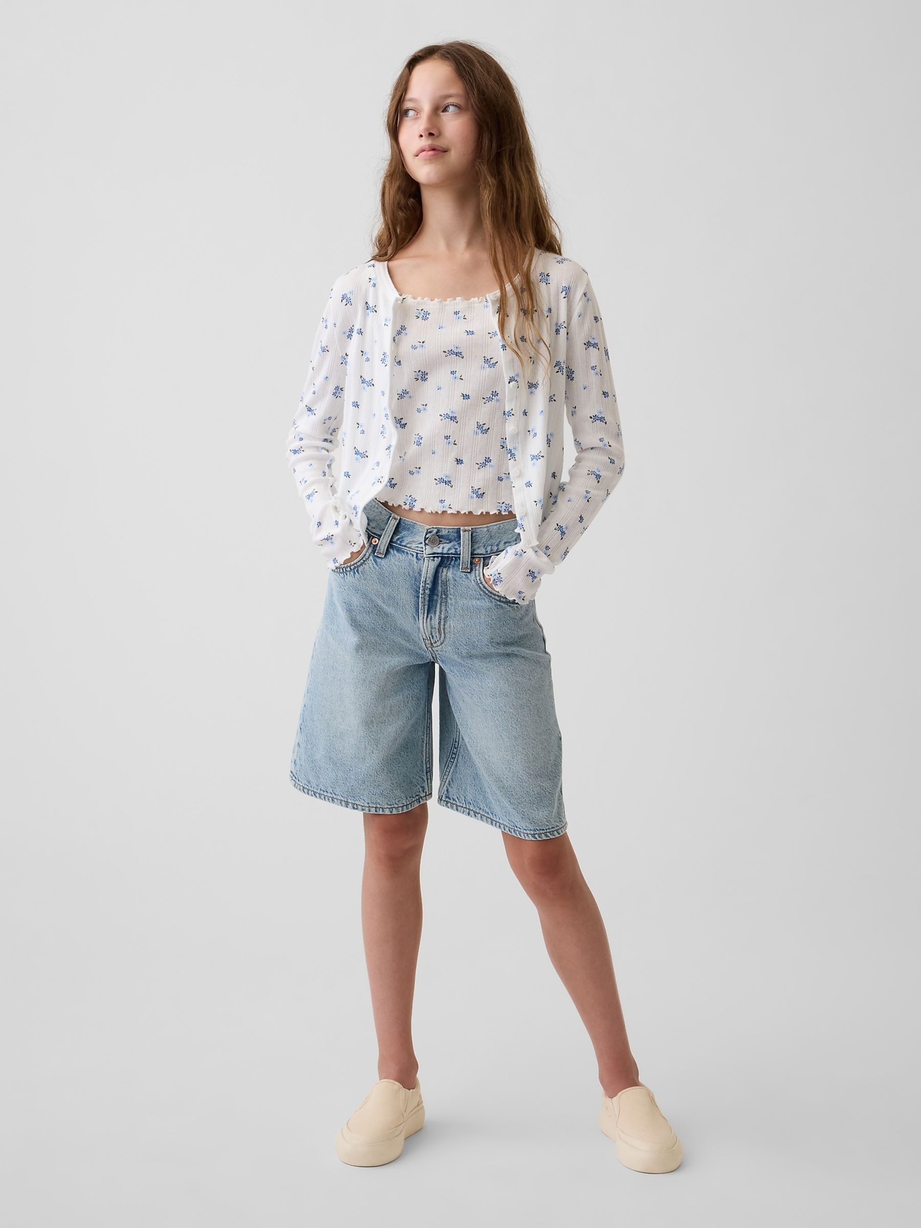 Blue Floral Pointelle Rib Cardigan - Image 3 of 5