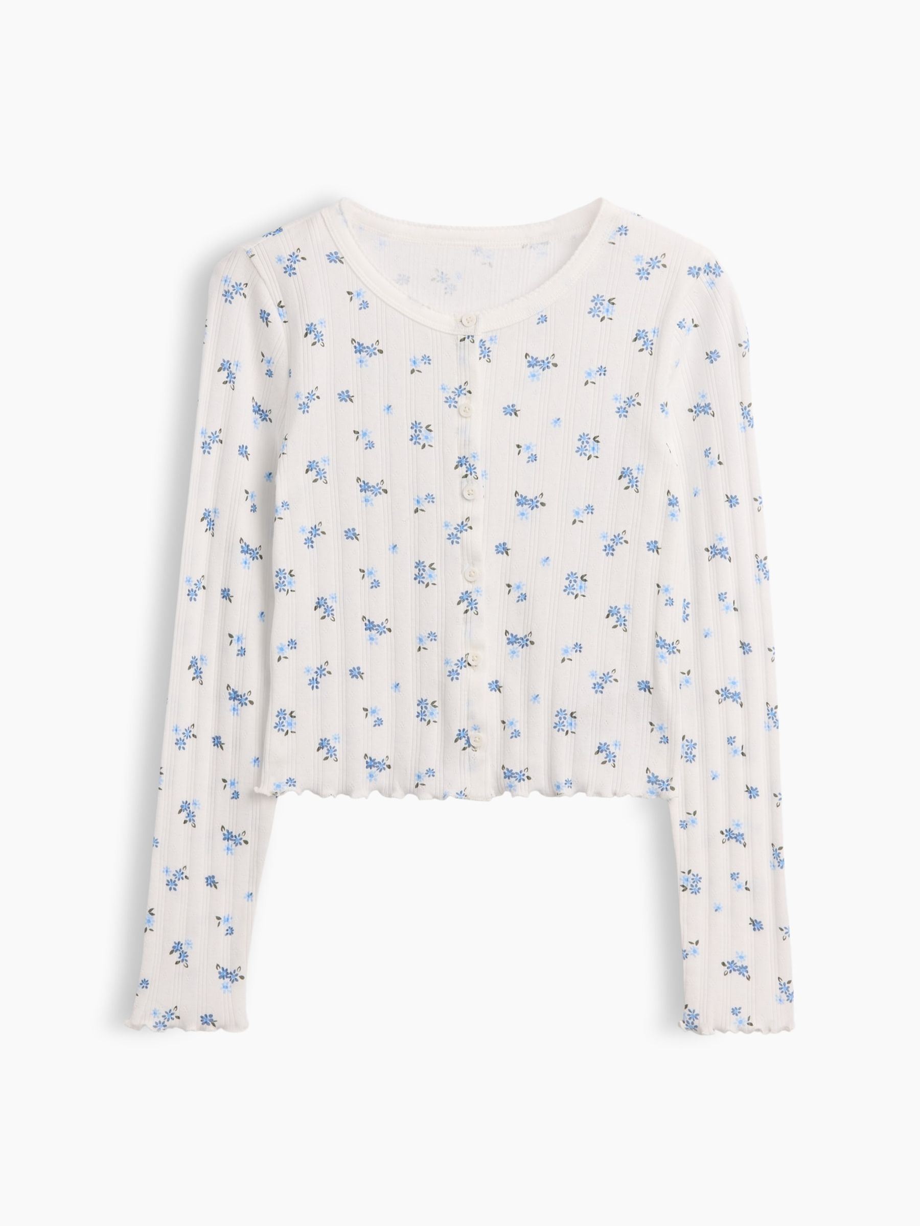 Blue Floral Pointelle Rib Cardigan - Image 4 of 5