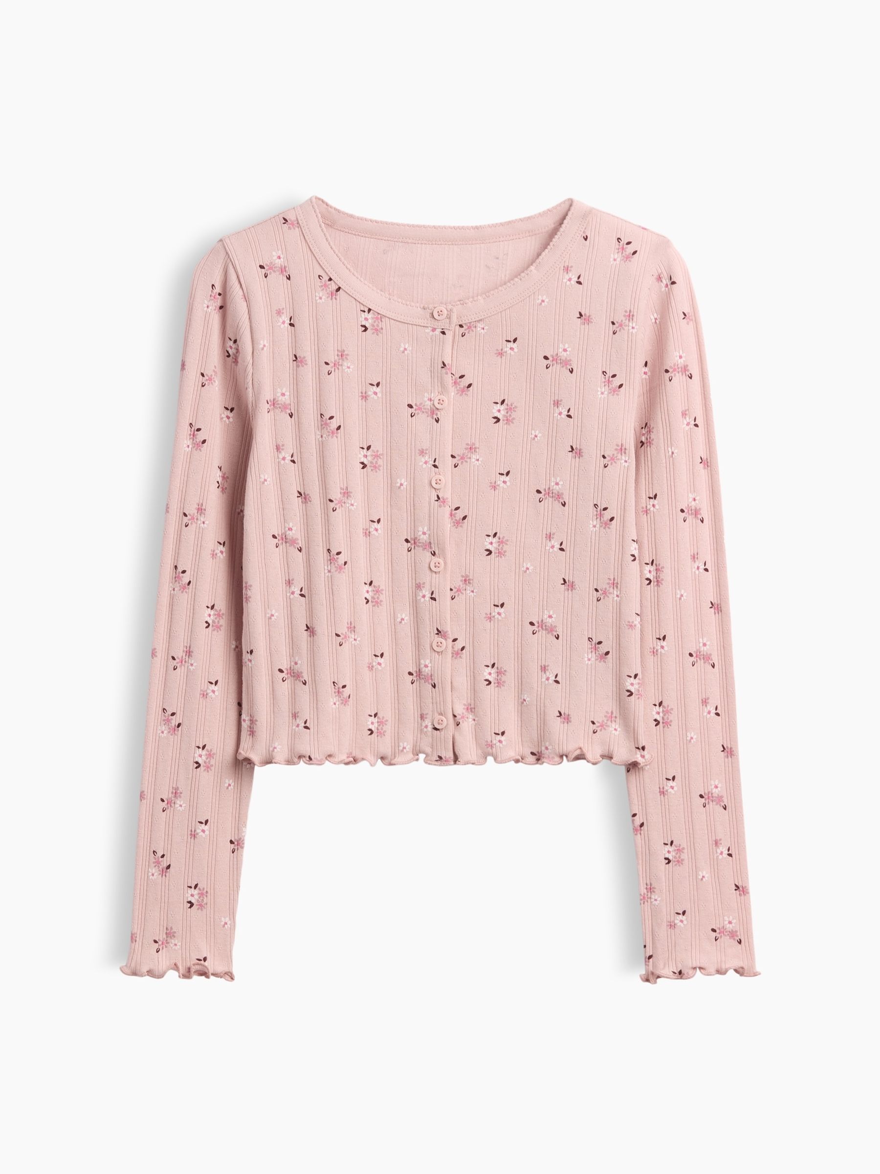 Pink Floral Pointelle Rib Cardigan - Image 4 of 5