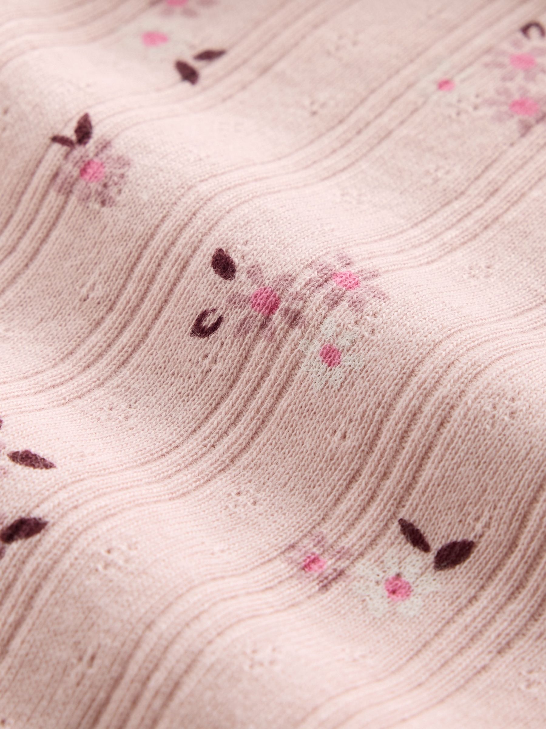 Pink Floral Pointelle Rib Cardigan - Image 5 of 5