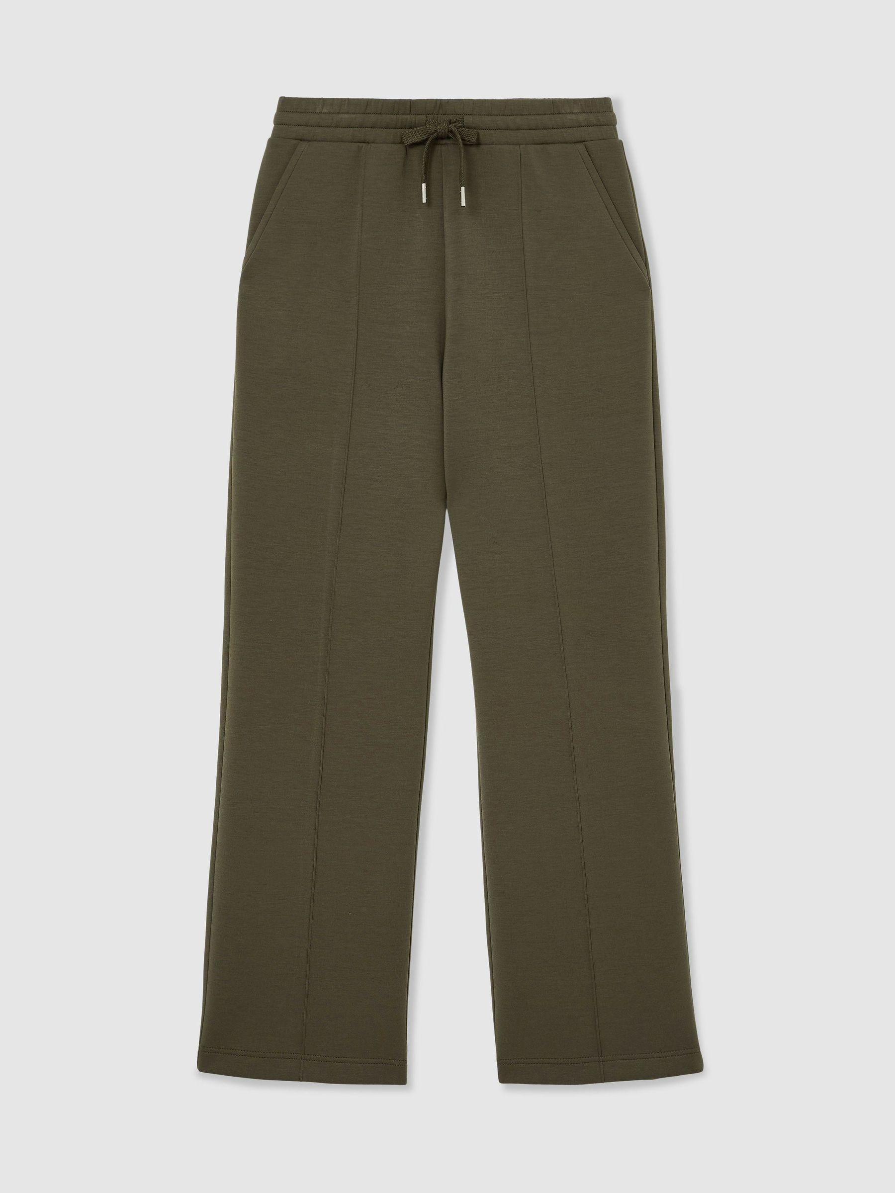 Petite Premium Interlock Wide-Leg Joggers in Khaki Green - Image 2 of 8